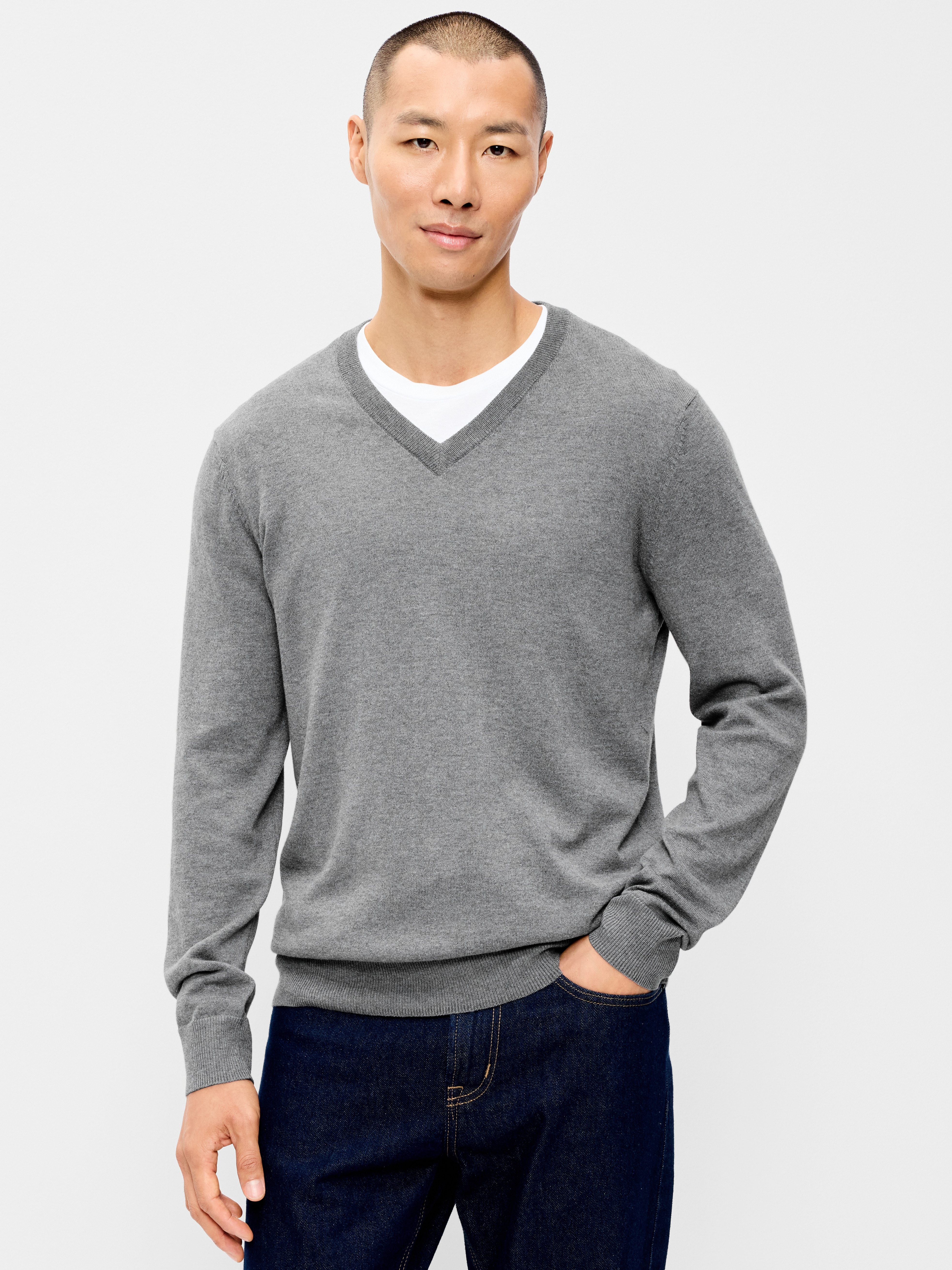 V-Neck Sweater - Medium Gray Heather - 1