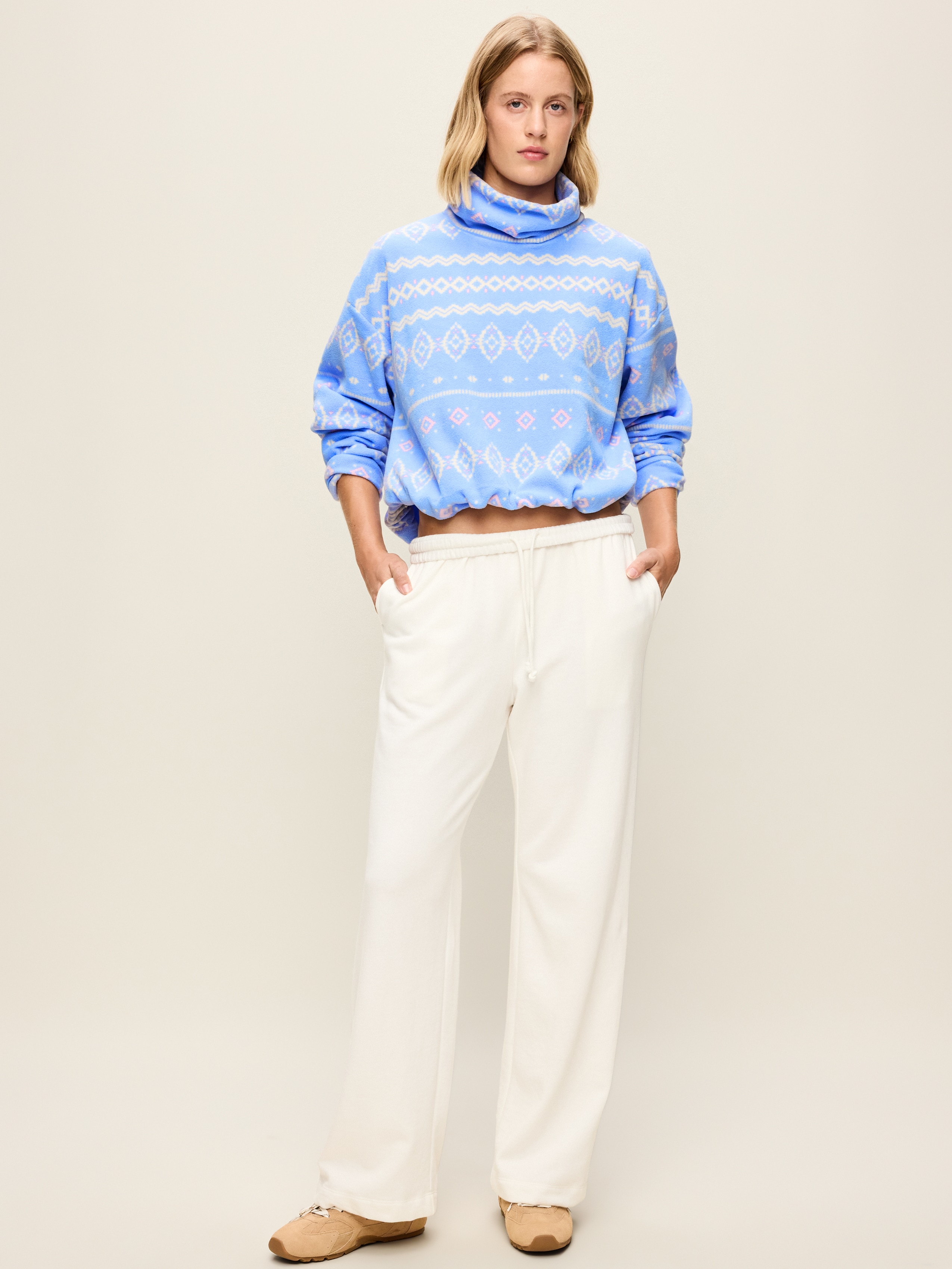 Performance Fleece Funnel Neck Pullover - Blue Fair Isle - 3