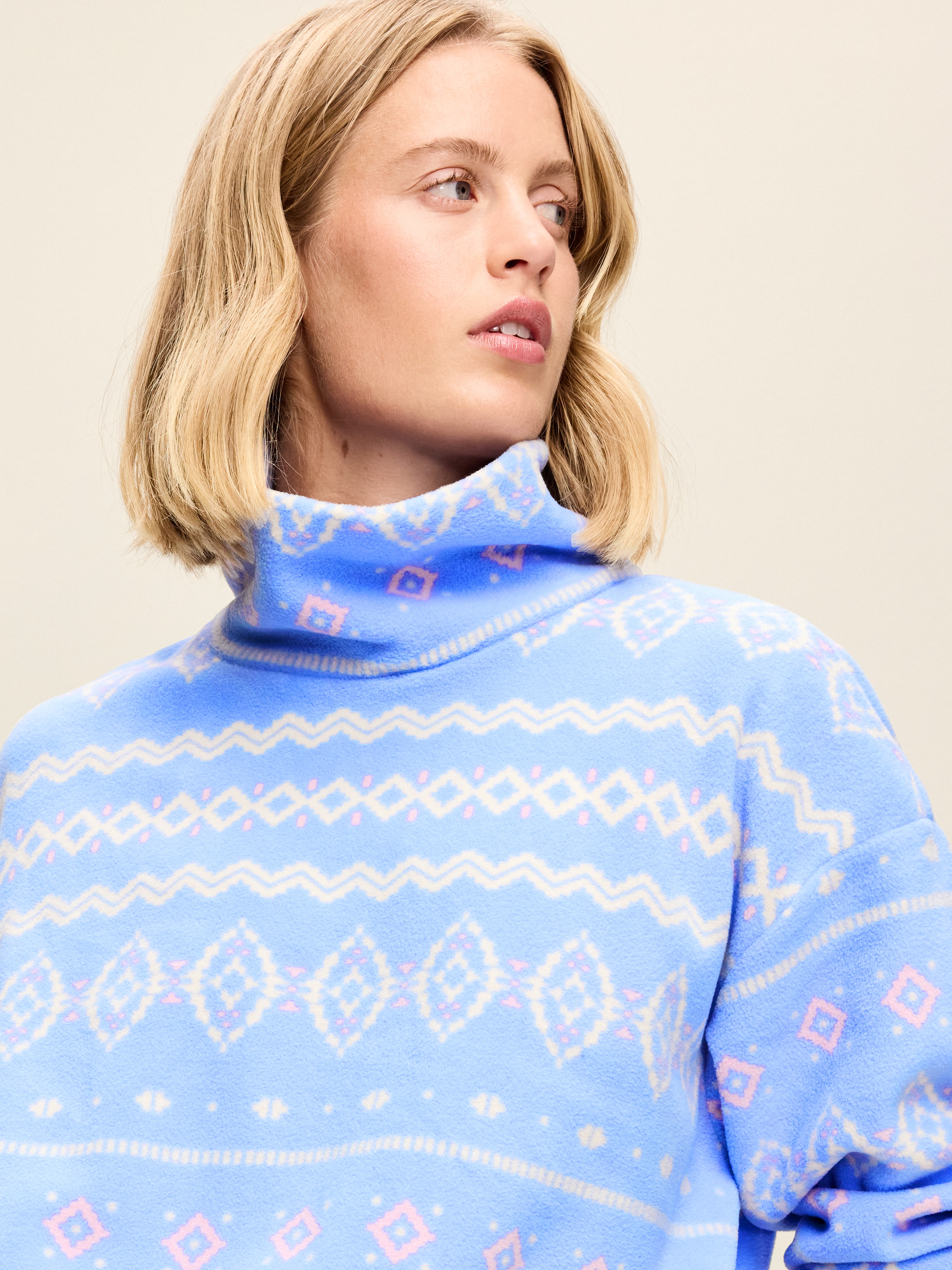 Performance Fleece Funnel Neck Pullover - Blue Fair Isle - 4