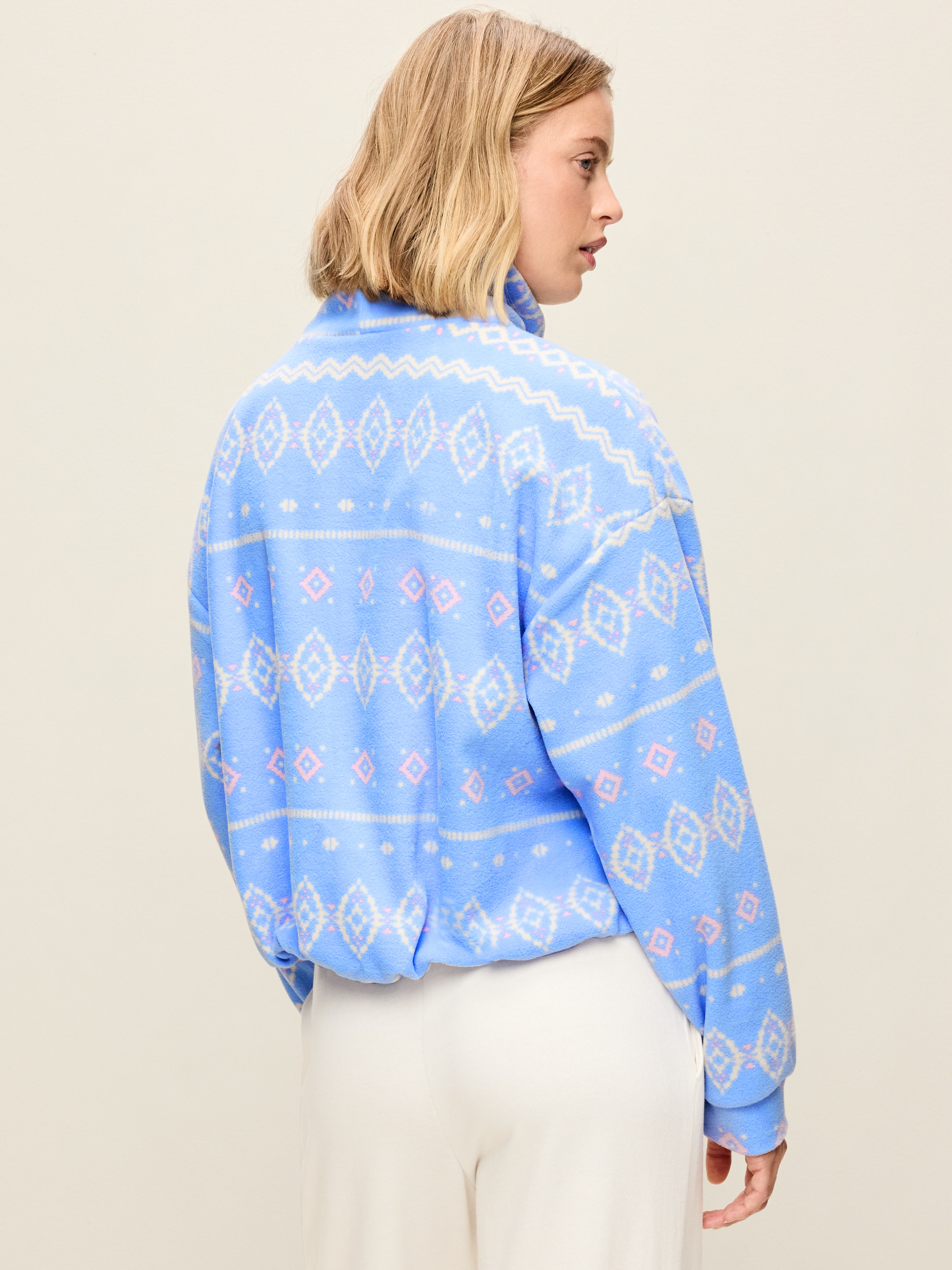 Performance Fleece Funnel Neck Pullover - Blue Fair Isle - 2