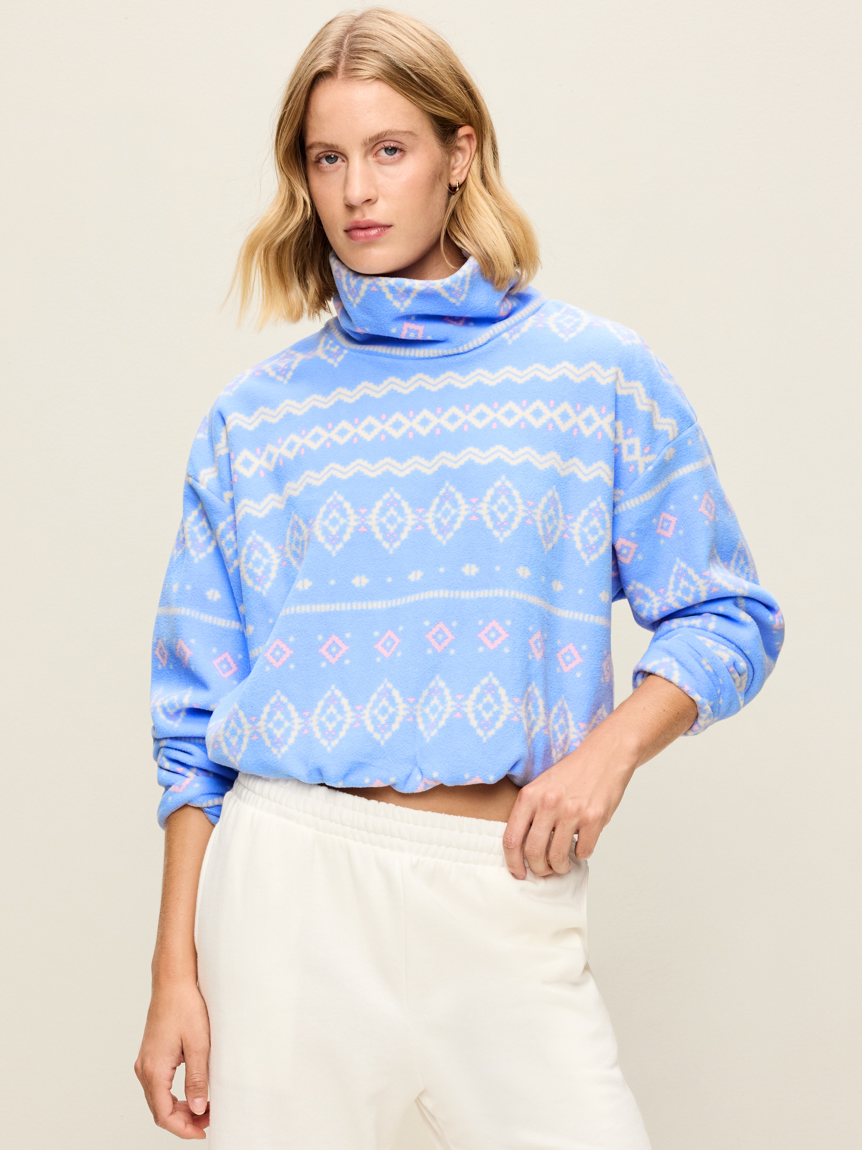 Performance Fleece Funnel Neck Pullover - Blue Fair Isle - 1