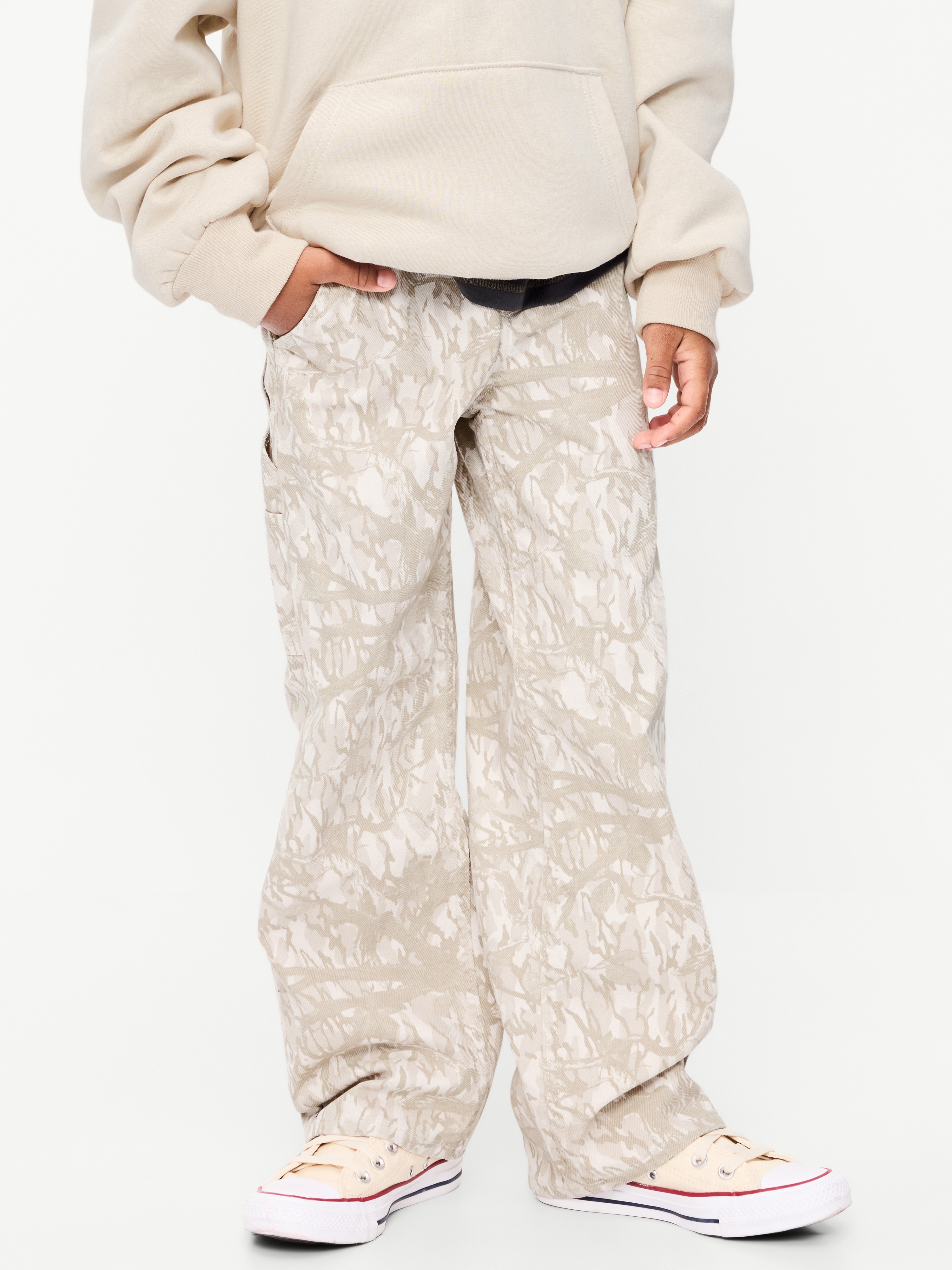 Baggy Non-Stretch Jeans for Boys - Khaki Camouflage - 1