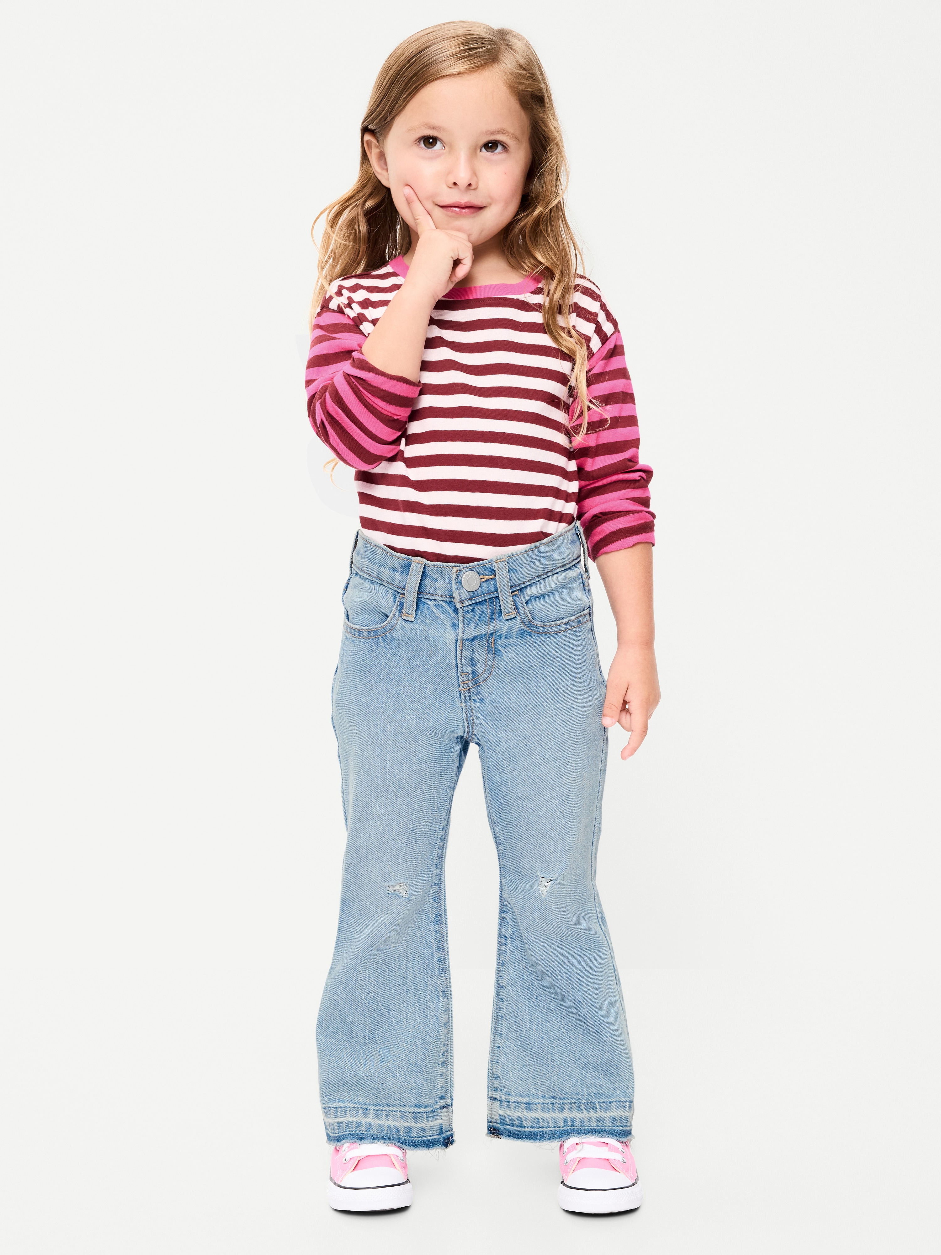 High-Waisted Embroidered Flare-Leg Jeans for Toddler Girls - Light Wash - 1