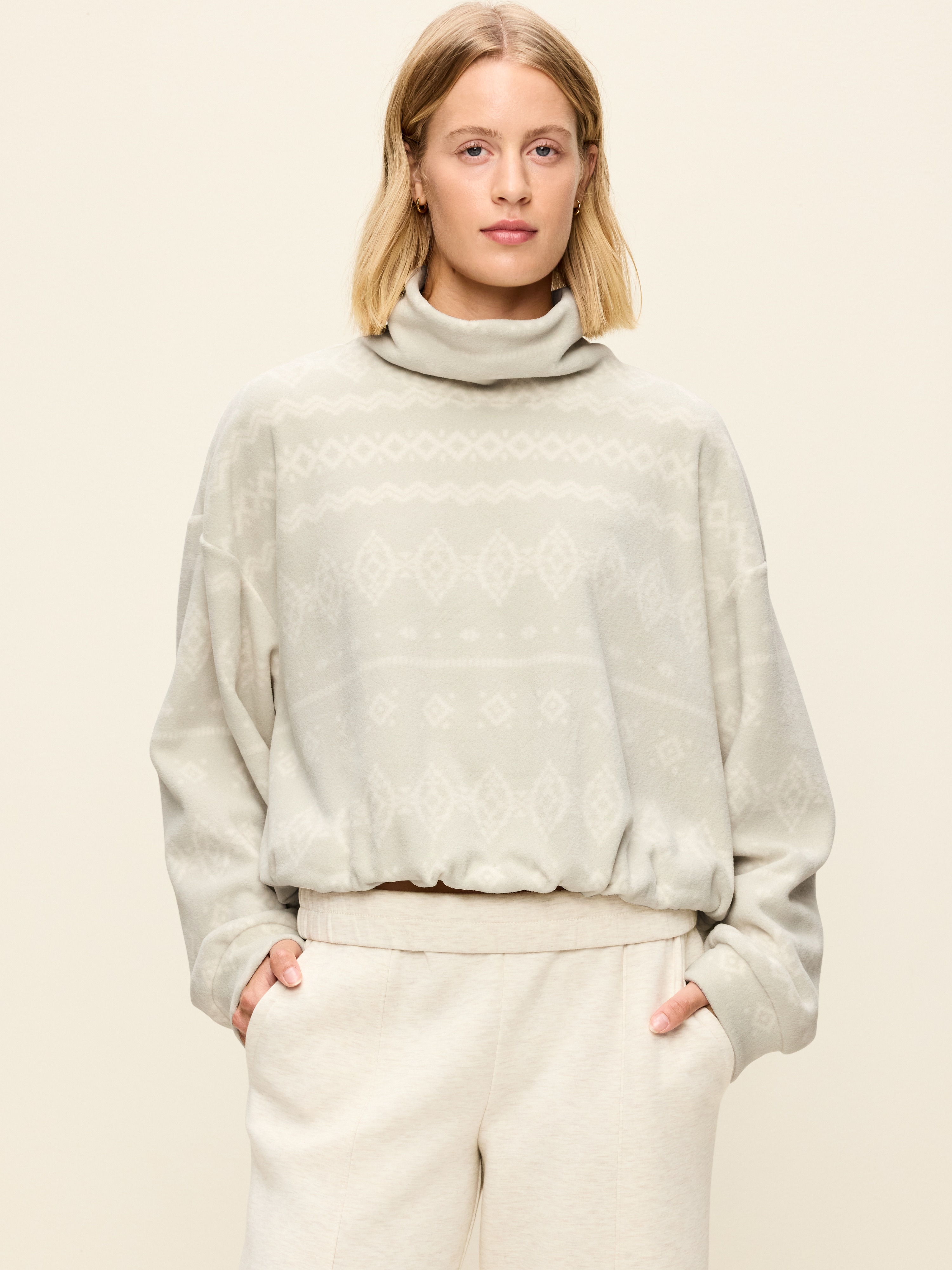Performance Fleece Funnel Neck Pullover - Brown Fair Isle - 1