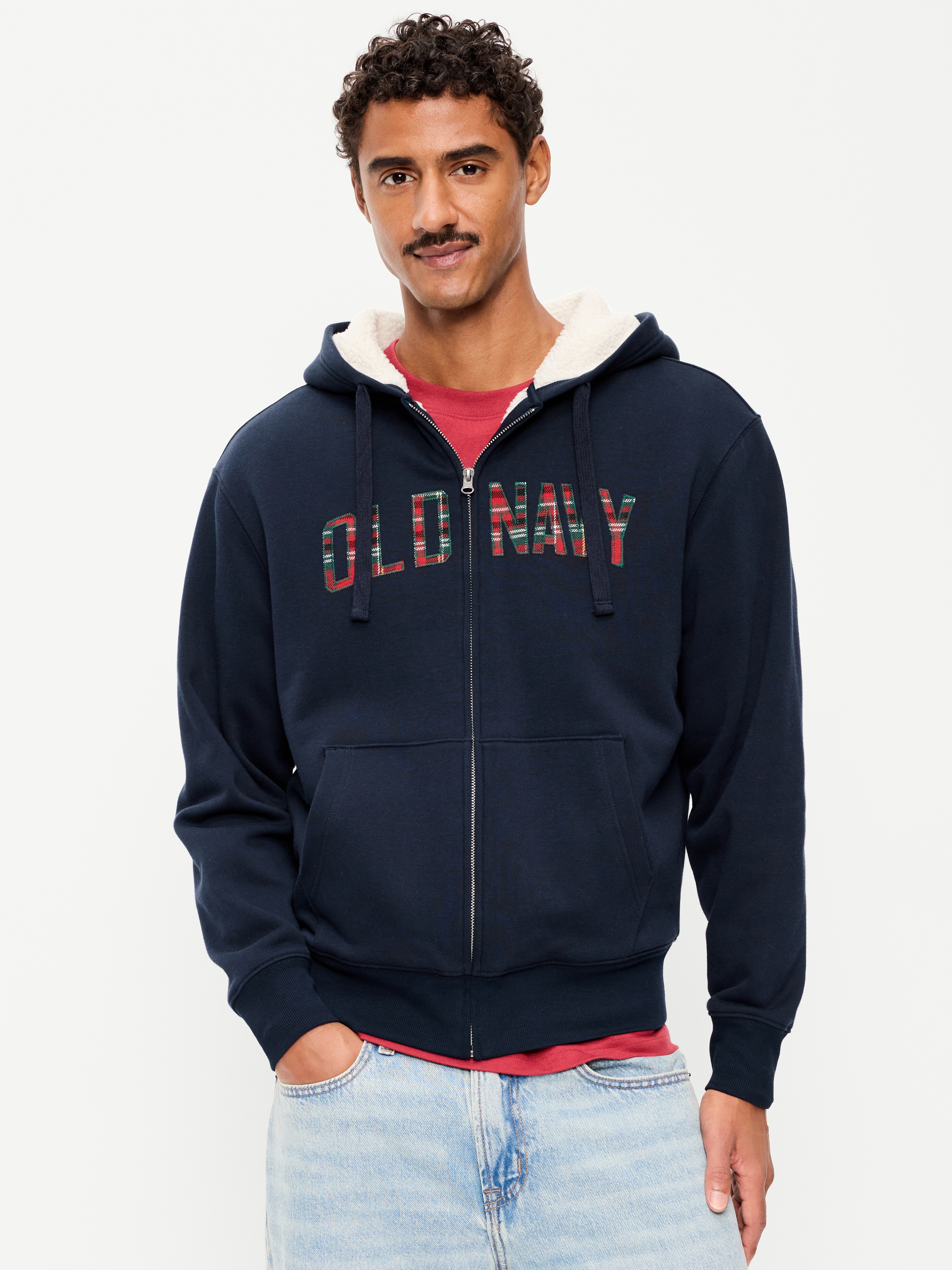 Sherpa-Lined Logo Graphic Full-Zip Hoodie - In the Navy - 1