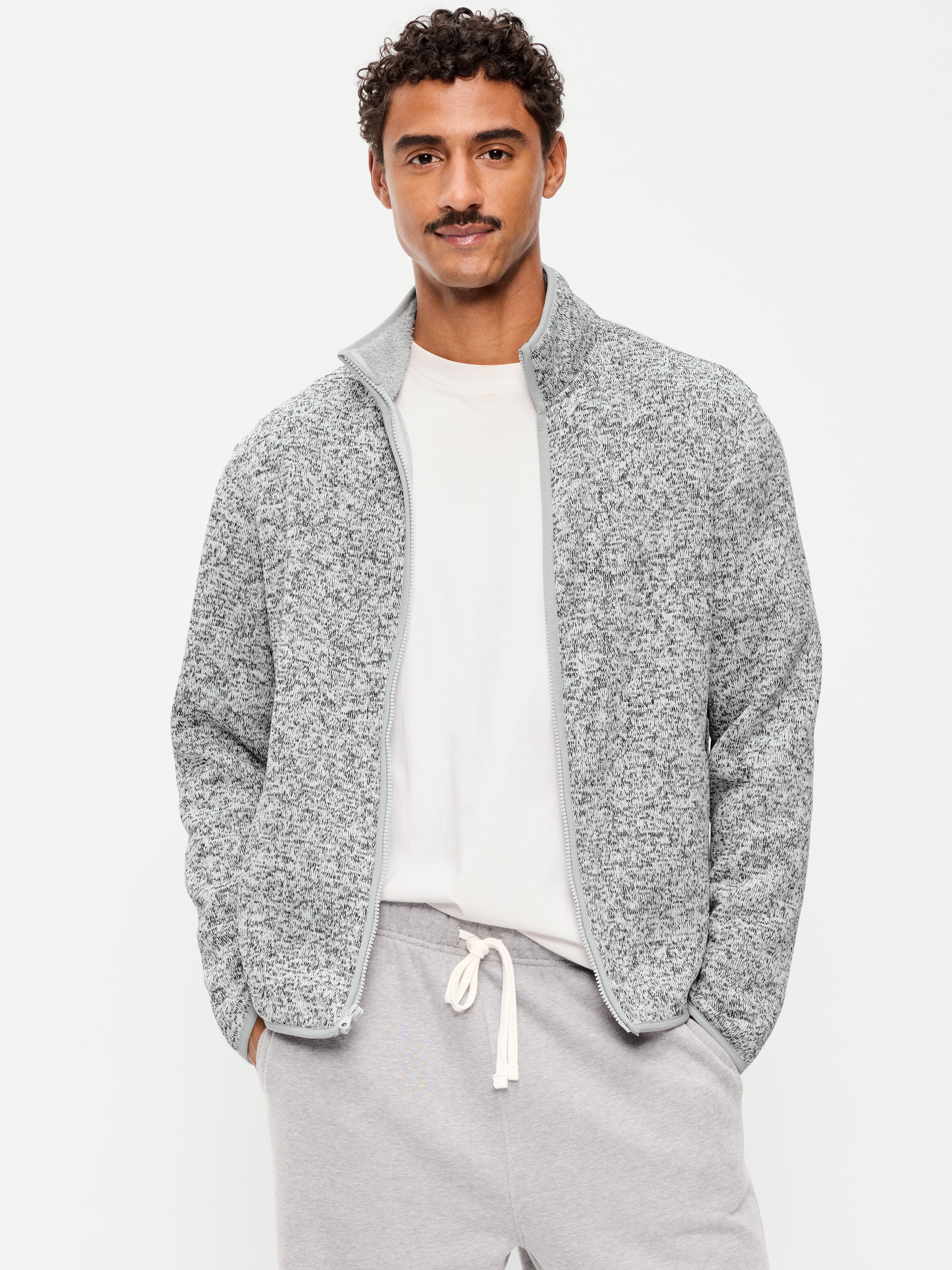Sweater Fleece Sherpa-Lined Full-Zip Jacket - Gray Marl - 1