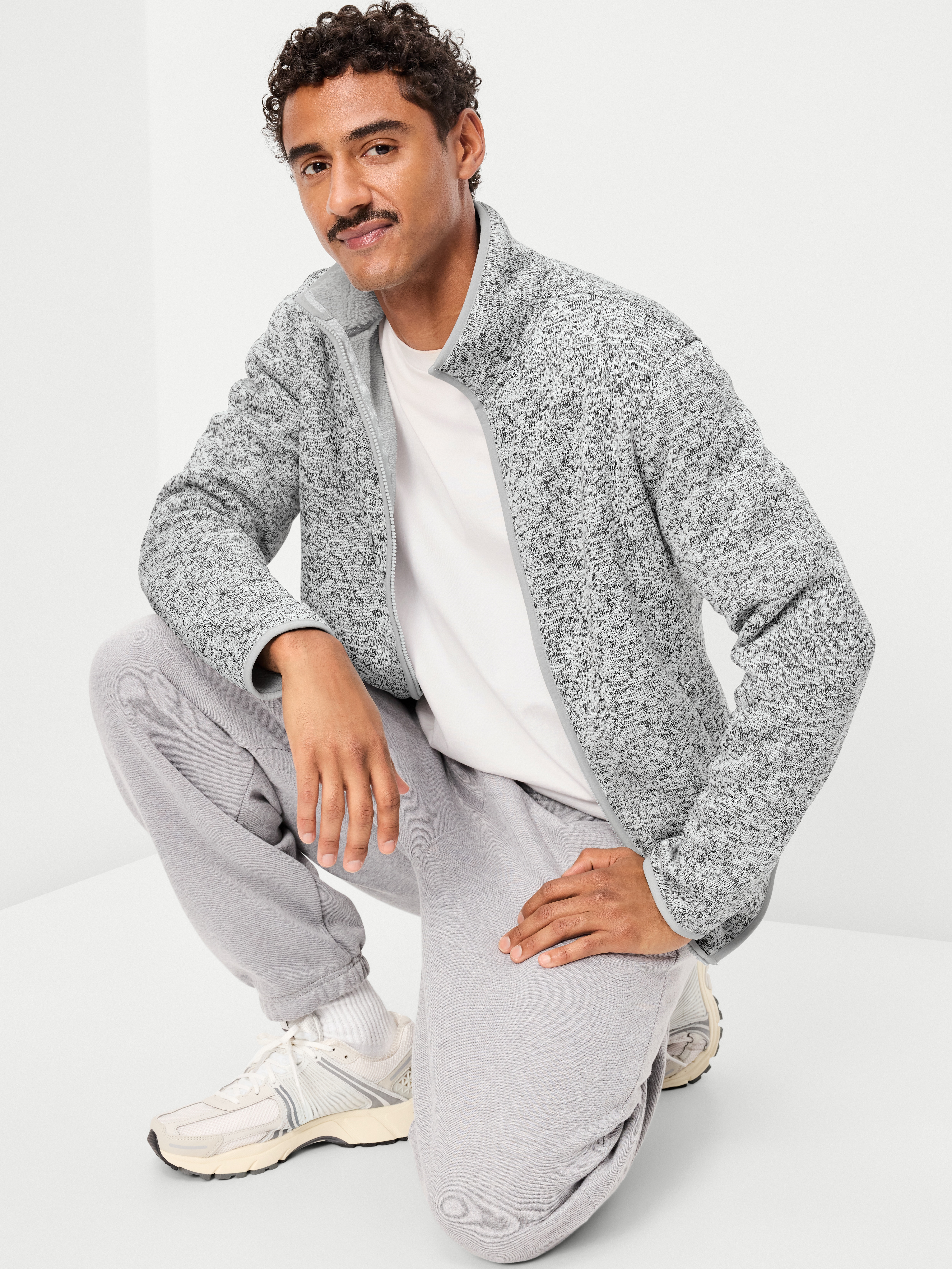 Sweater Fleece Sherpa-Lined Full-Zip Jacket - Gray Marl - 3
