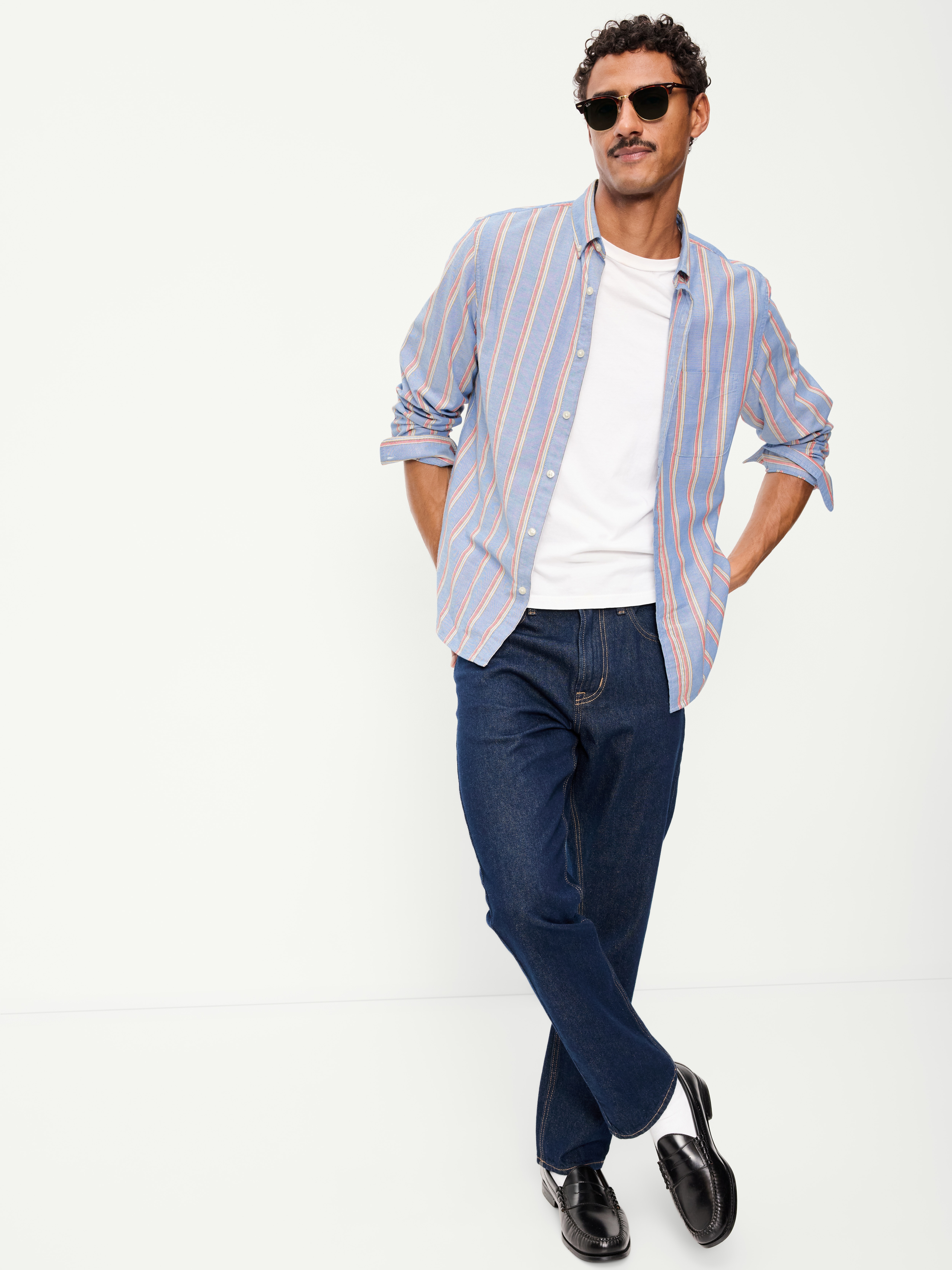 Classic Fit Everyday Oxford Shirt - Red/Blue Stripe - 3