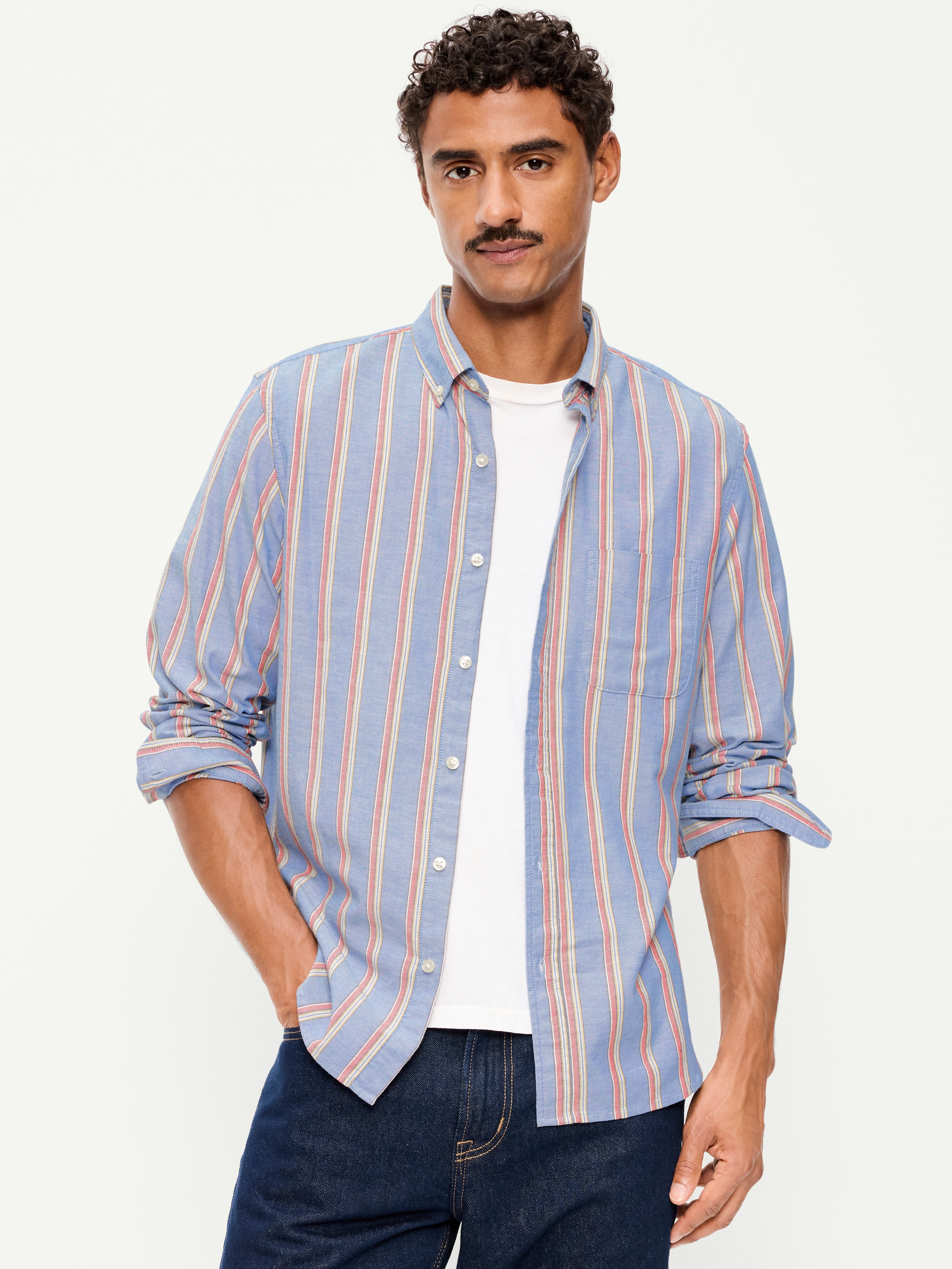 Classic Fit Everyday Oxford Shirt - Red/Blue Stripe - 1