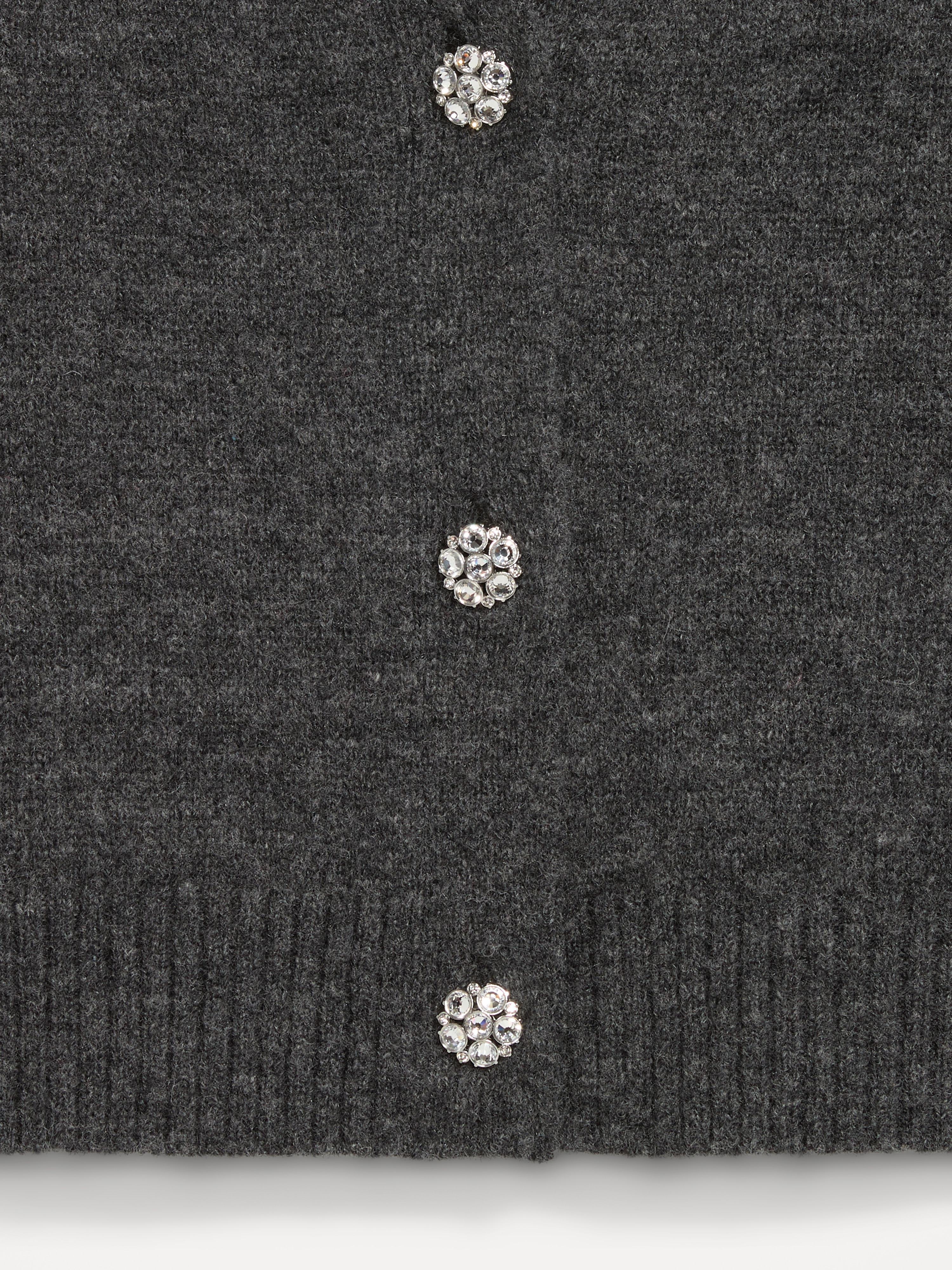 Jeweled Button Cardigan - Charcoal Heather - 5