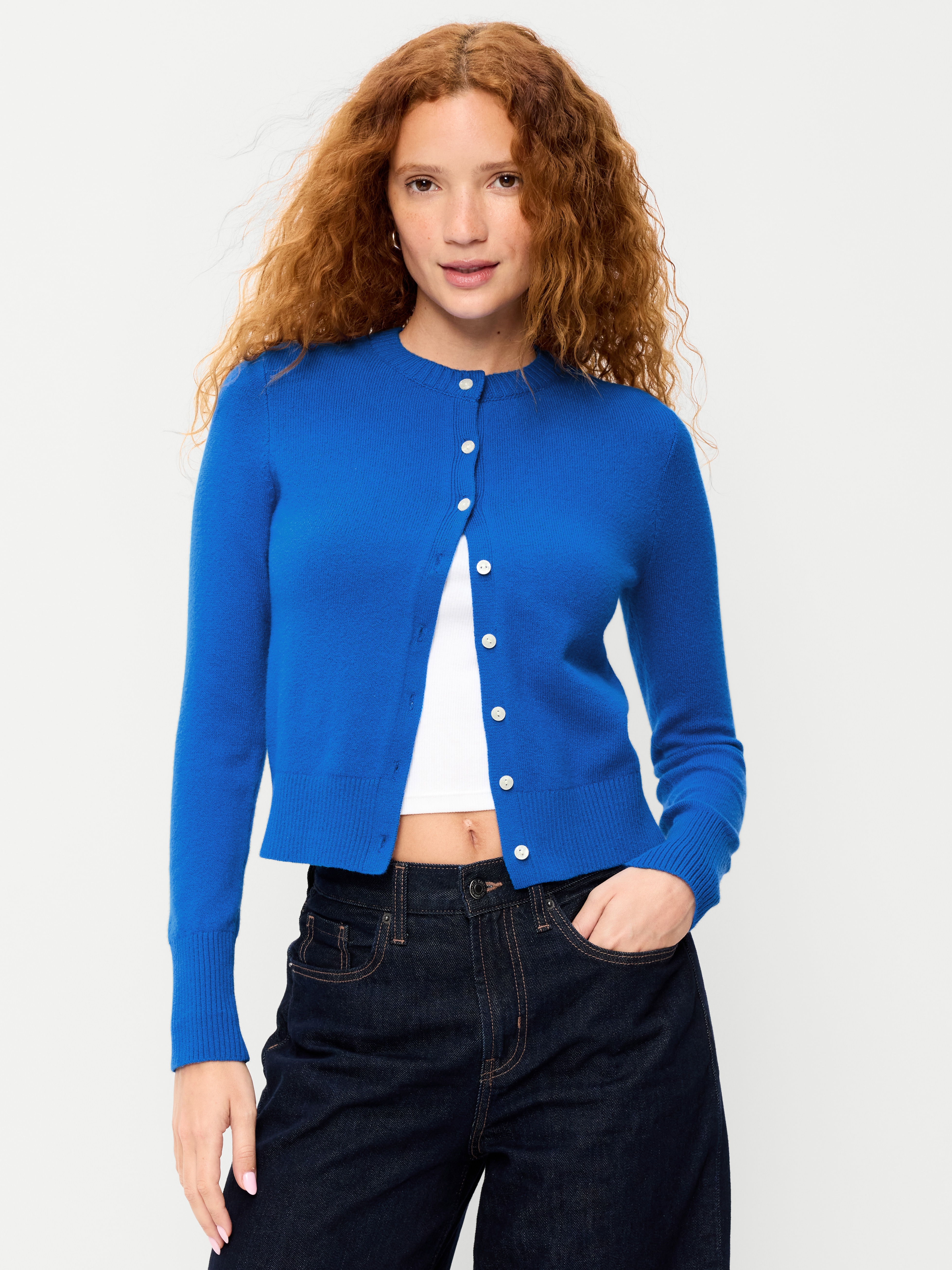 SoSoft Cropped Crew-Neck Cardigan - Blue Moon - 1