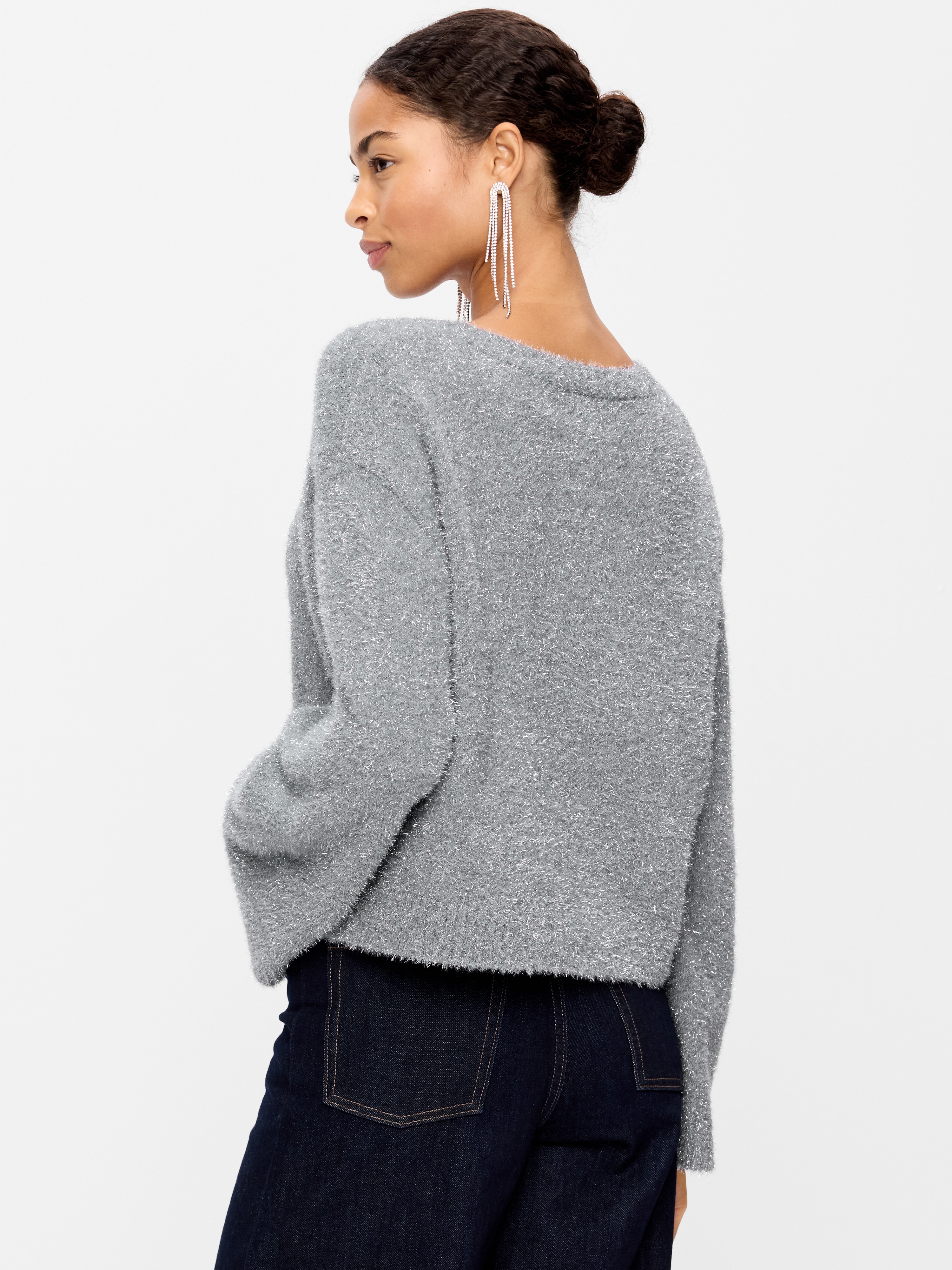 Oversized Shine Crew-Neck Sweater - Silver Shine - 2