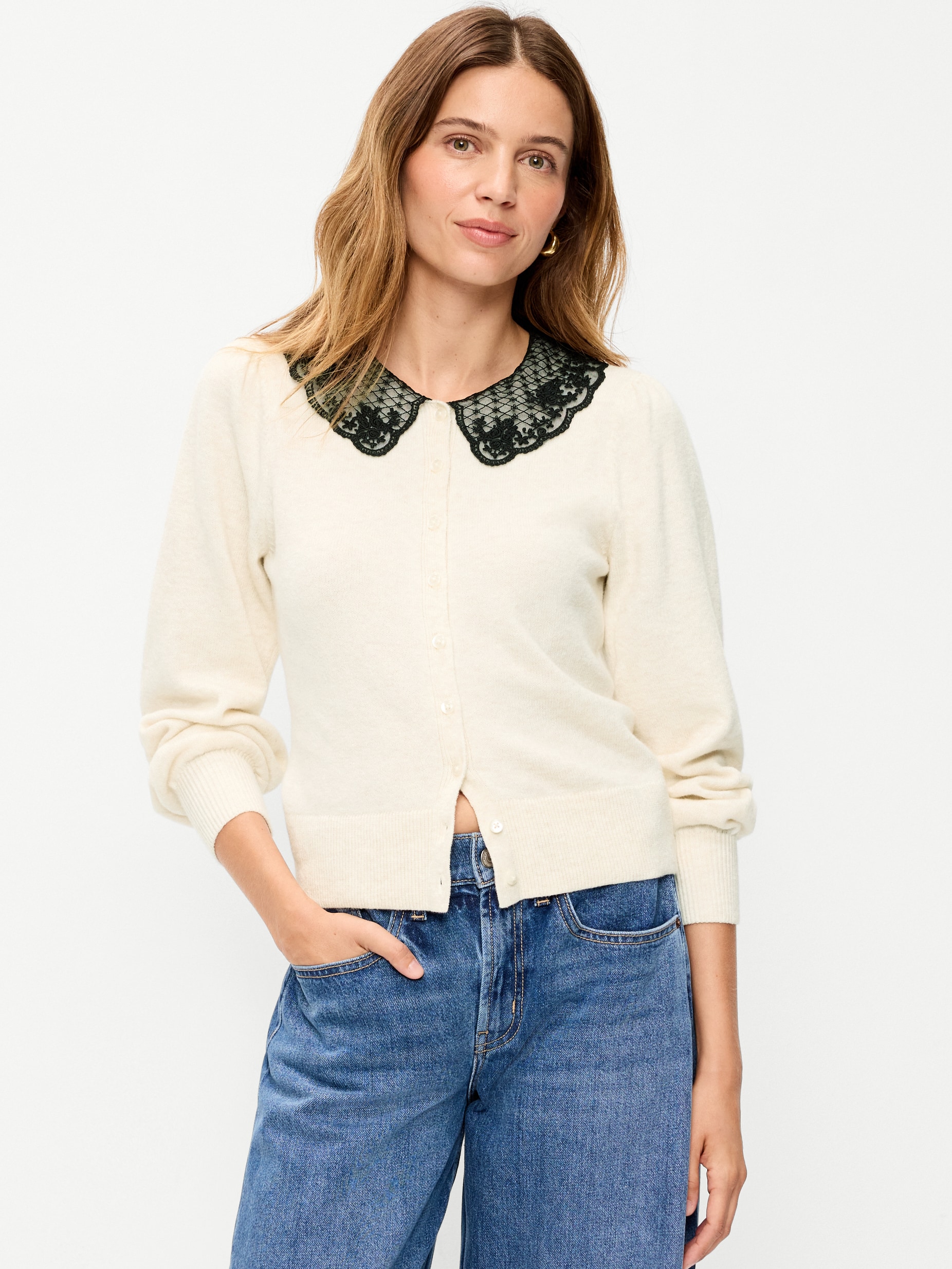 SoSoft Lace-Collar Cardigan - Creme De La Creme - 1