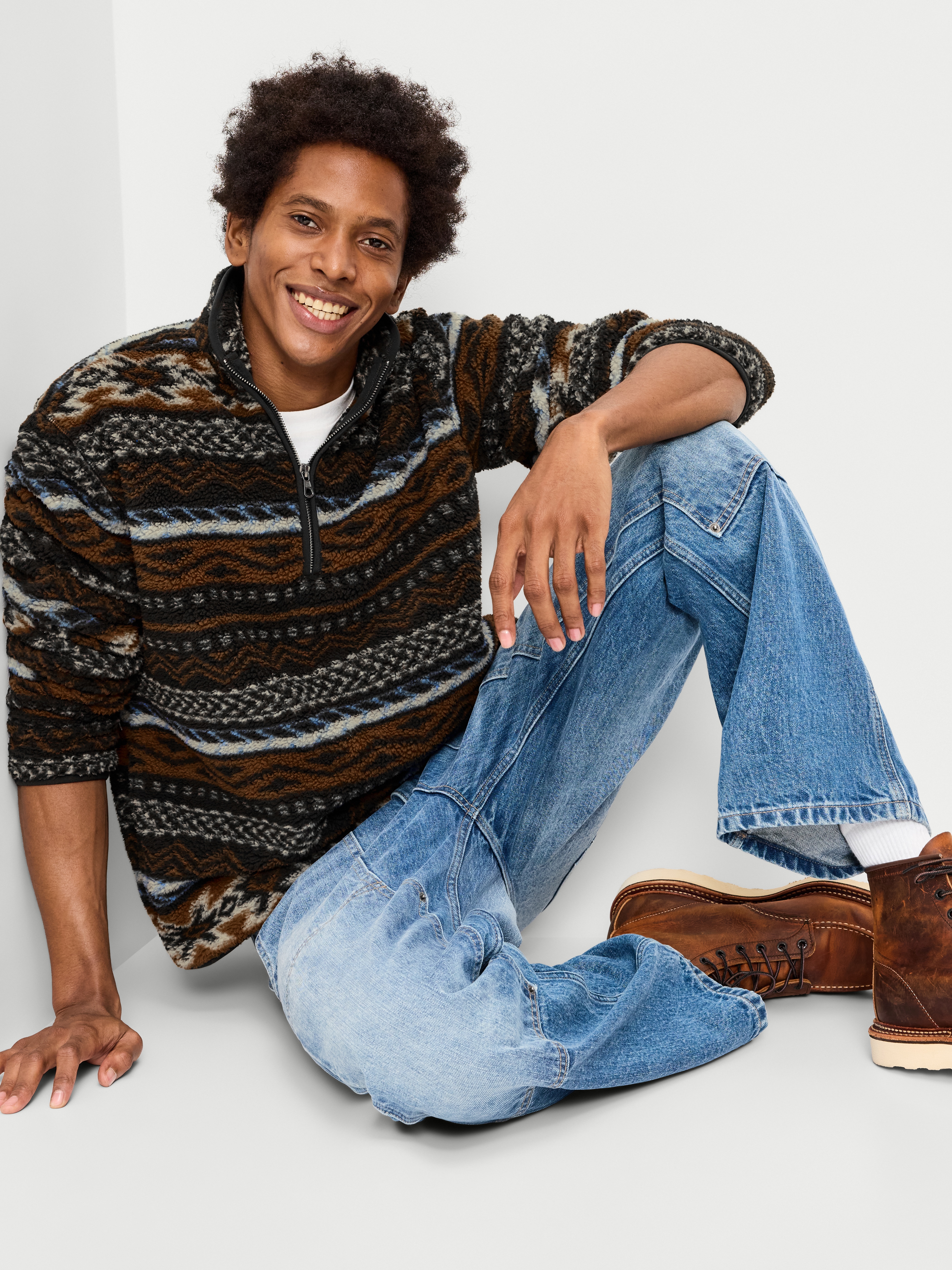 Sherpa Quarter Zip - Brown Fair Isle - 3