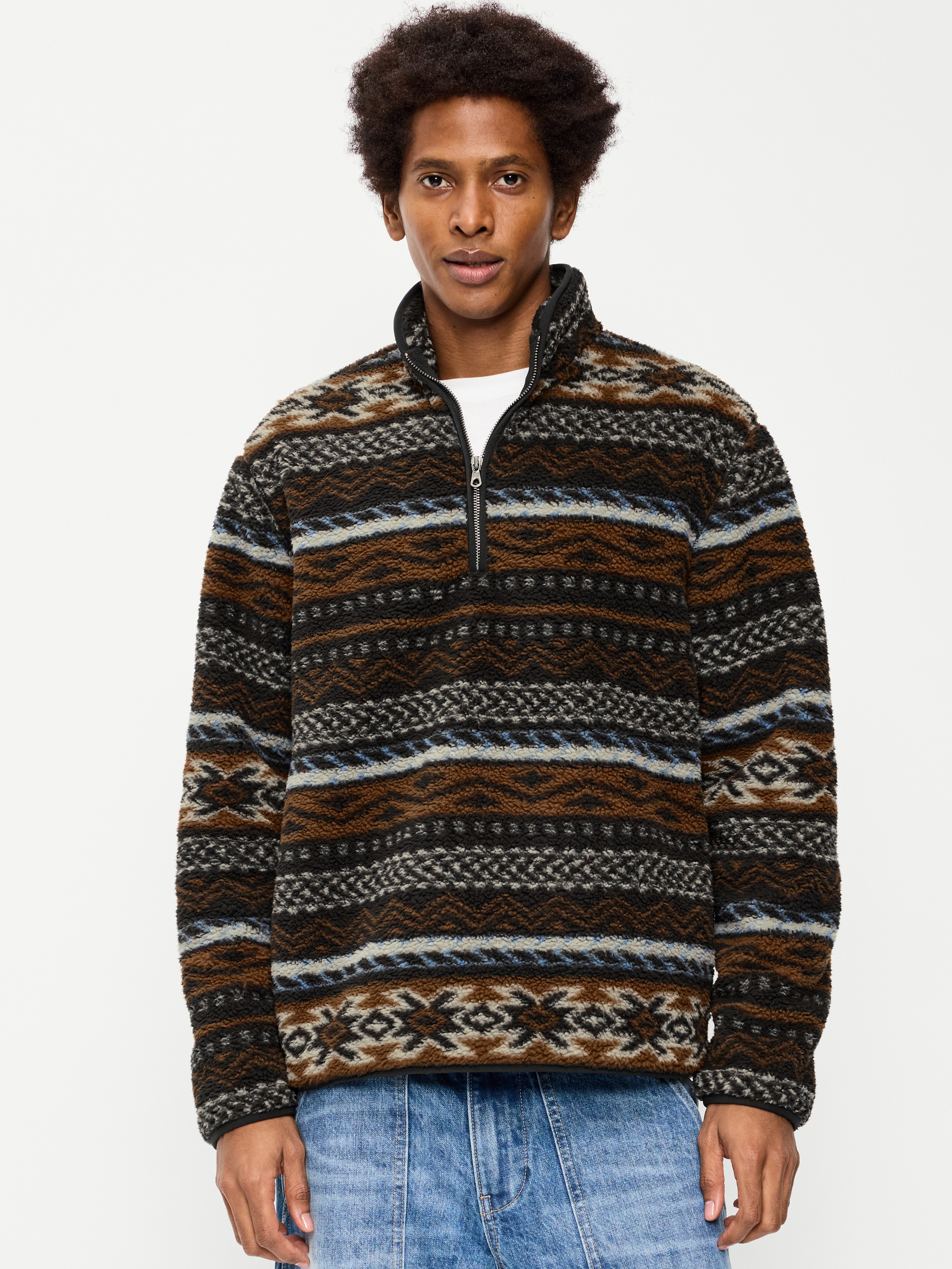Sherpa Quarter Zip - Brown Fair Isle - 1