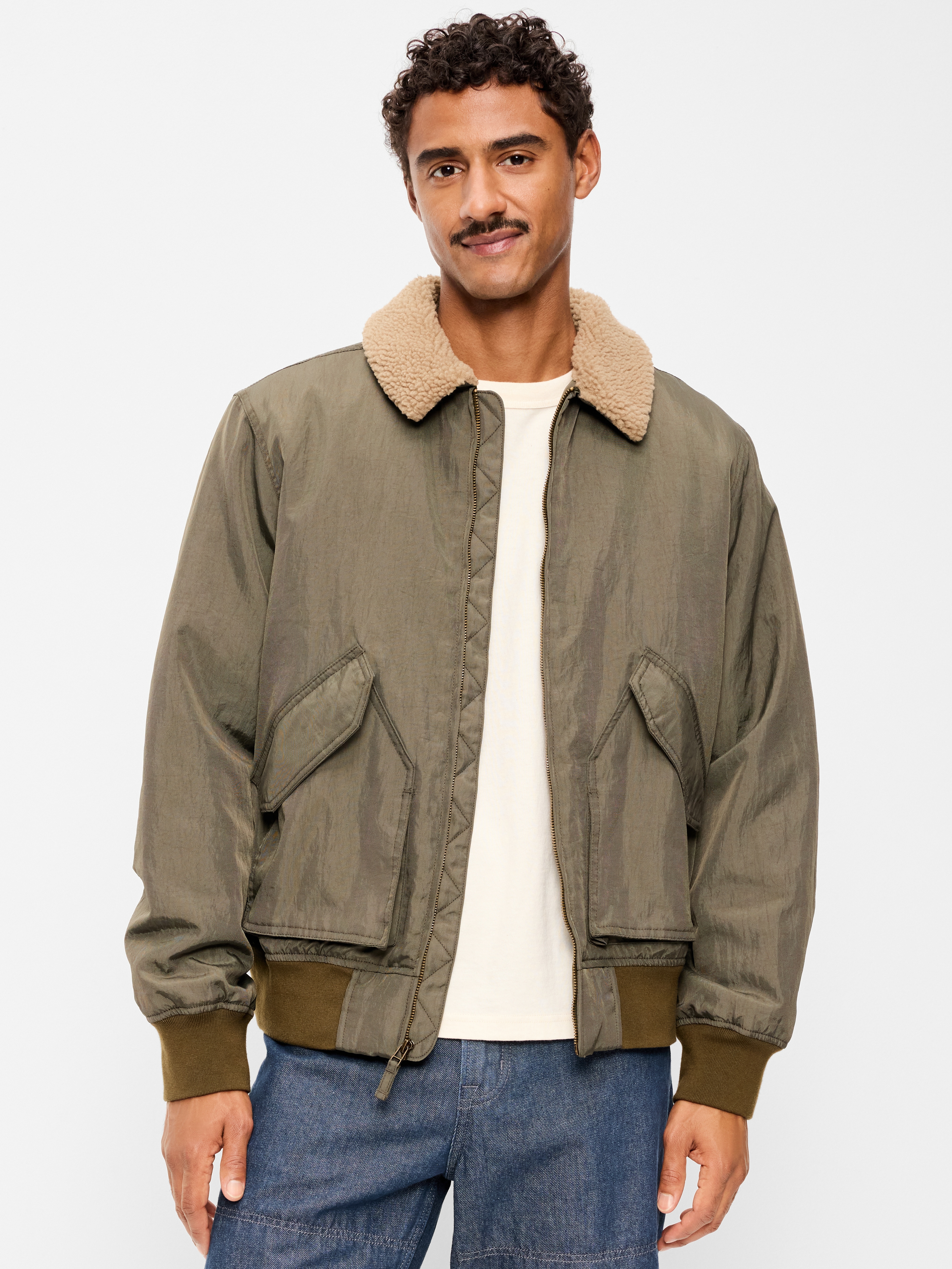 Water-Resistant Aviator Zip Bomber Jacket - Heritage Green - 1