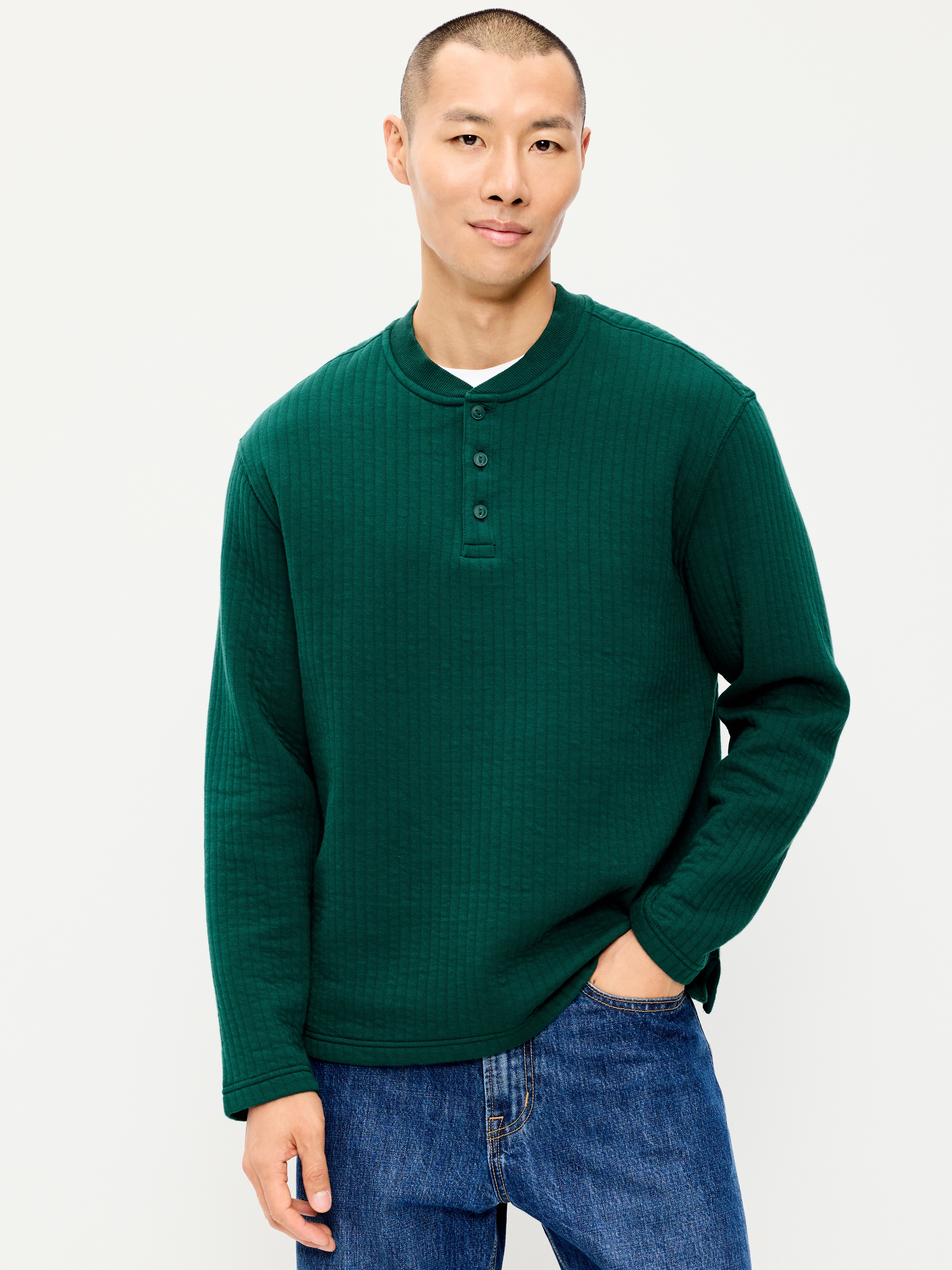 Long-Sleeve Quilted Fleece Henley Sweatshirt - Pacific Crest - 1
