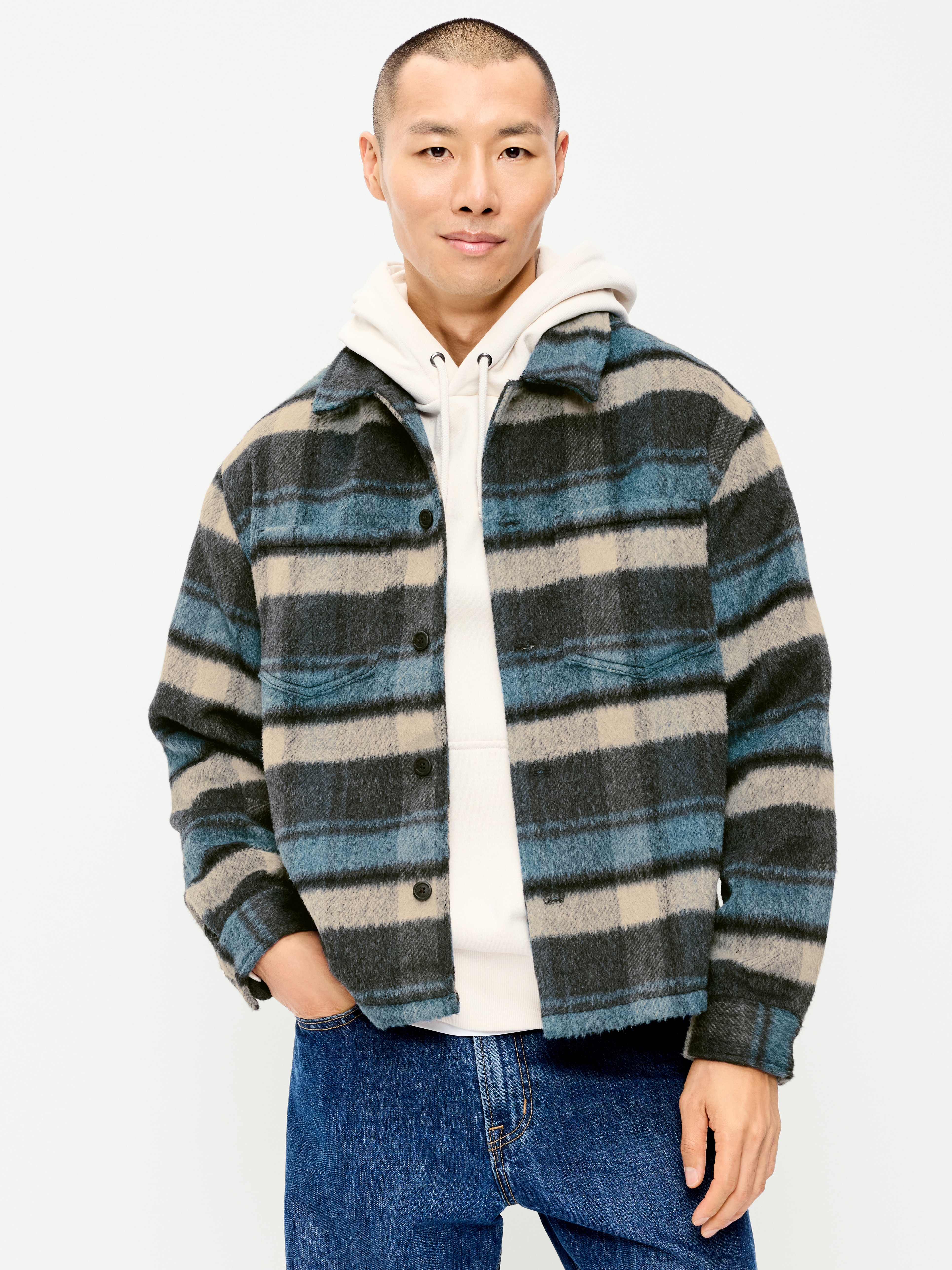 Loose Fit Button-Down Shirt - Blue Plaid - 1