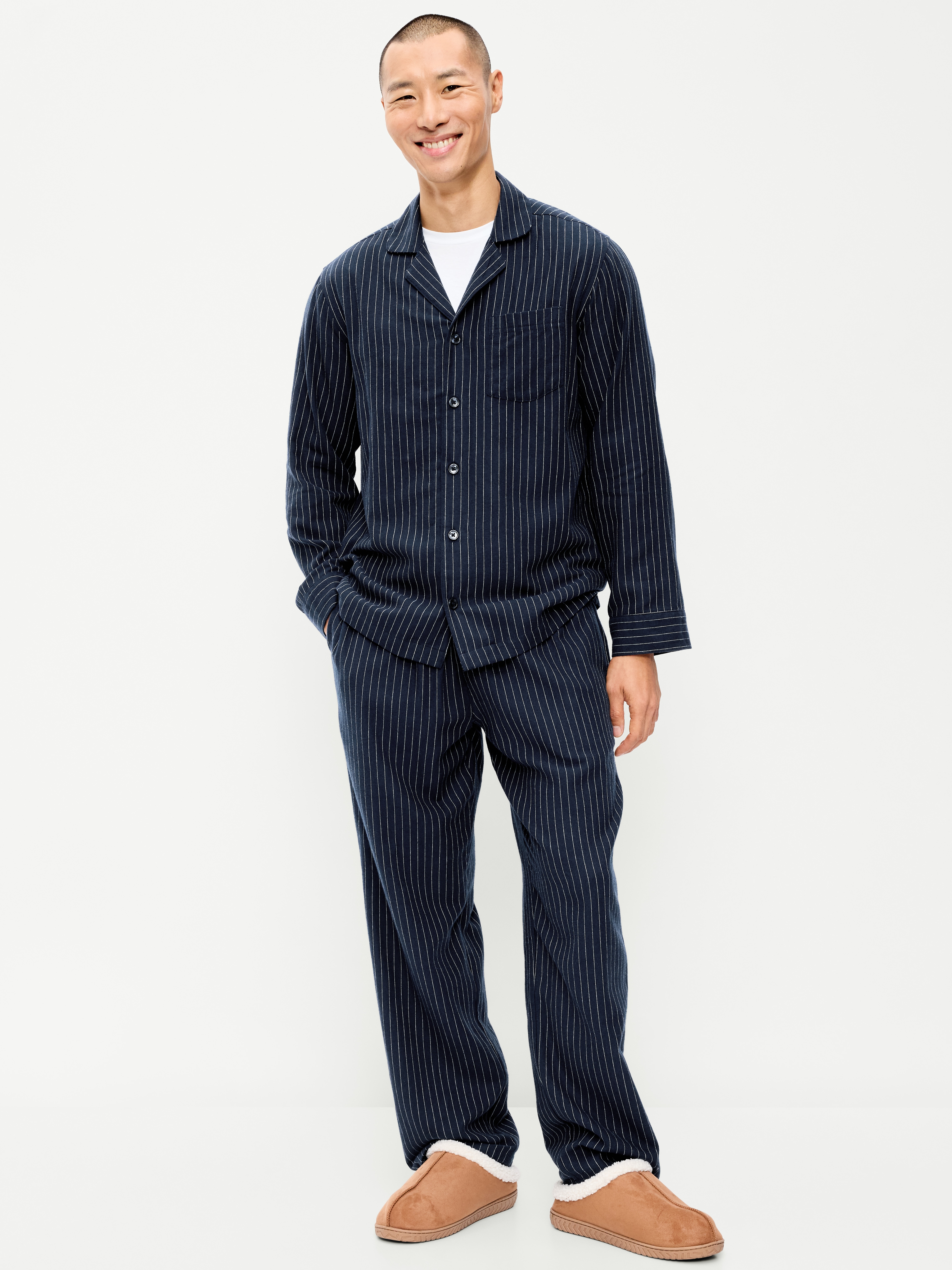 Flannel Pajama Pant Set for Men - Pinstripe Blue - 1