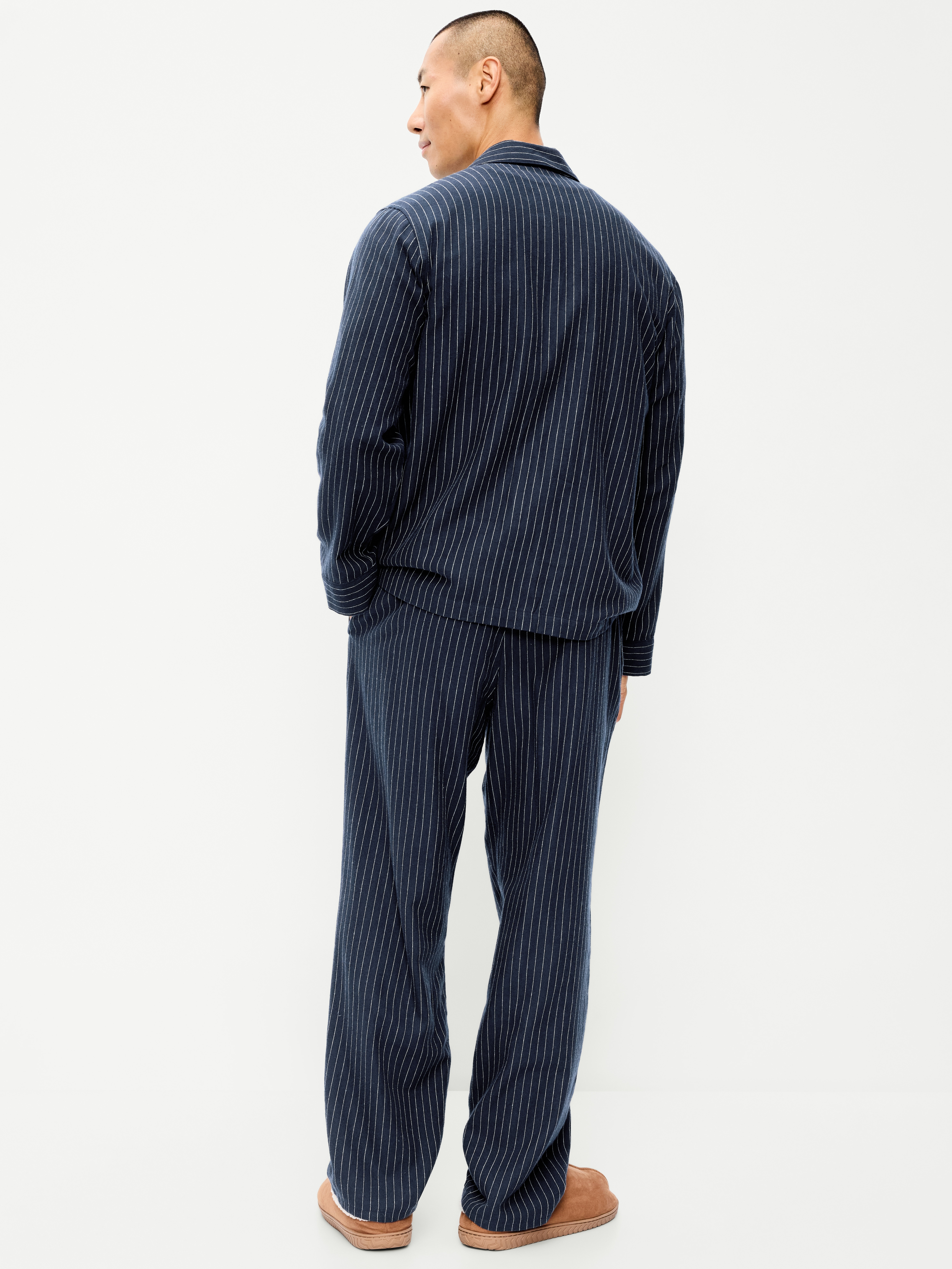 Flannel Pajama Pant Set for Men - Pinstripe Blue - 2