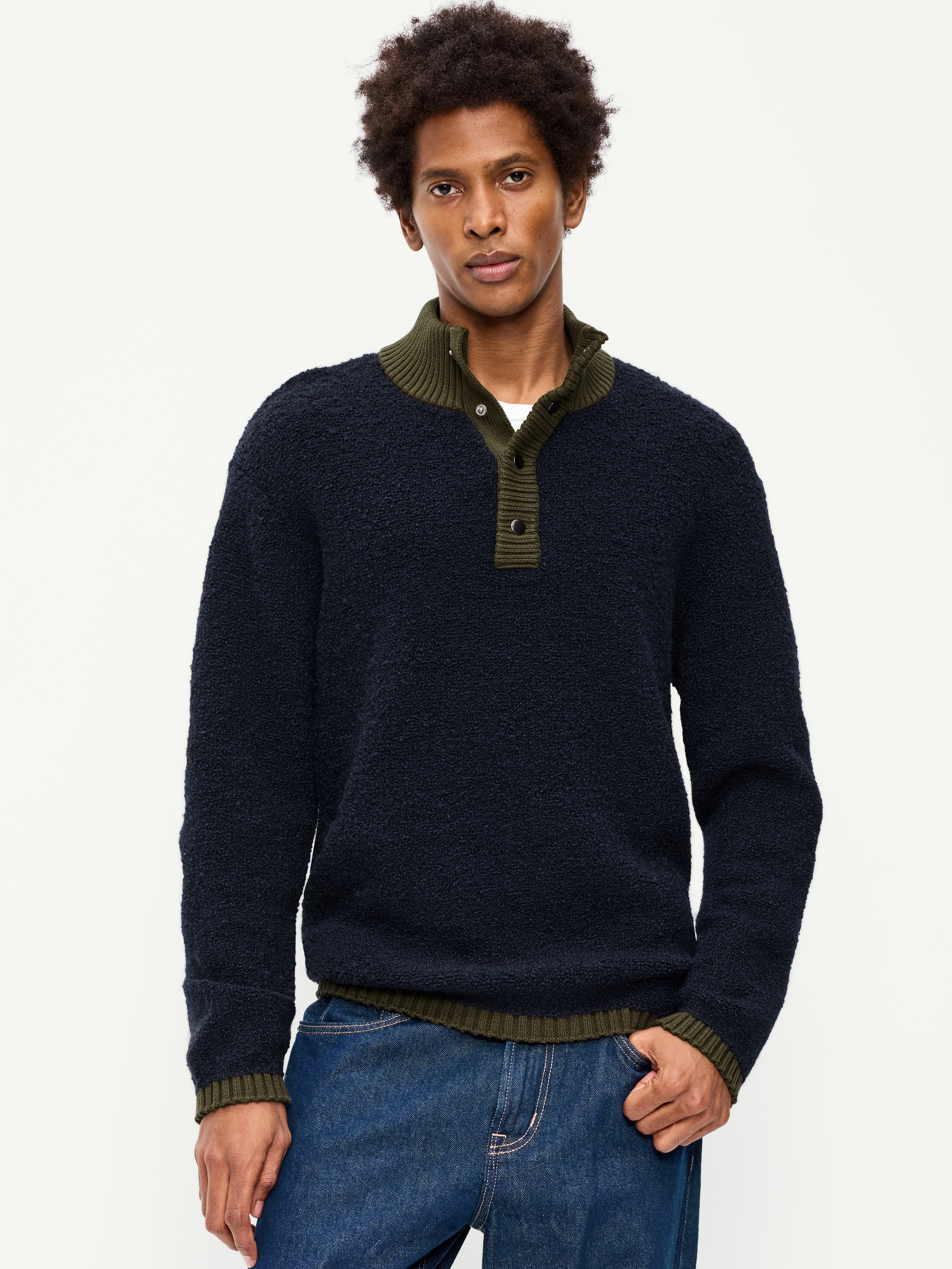 Wool-Blend Snap-Button Pullover Sweater - In the Navy - 1