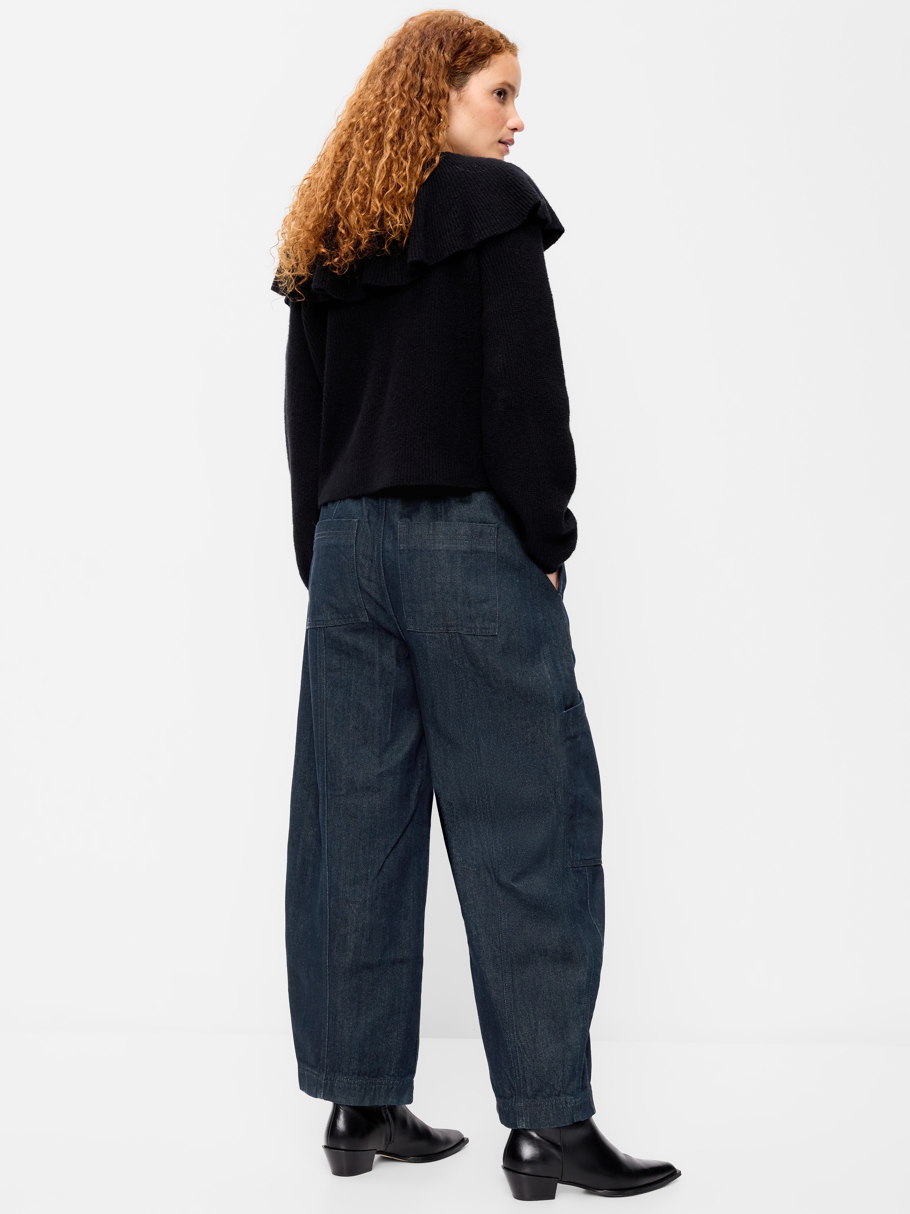 Mid-Rise Barrel-Leg Utility Pants - Dark Wash - 3