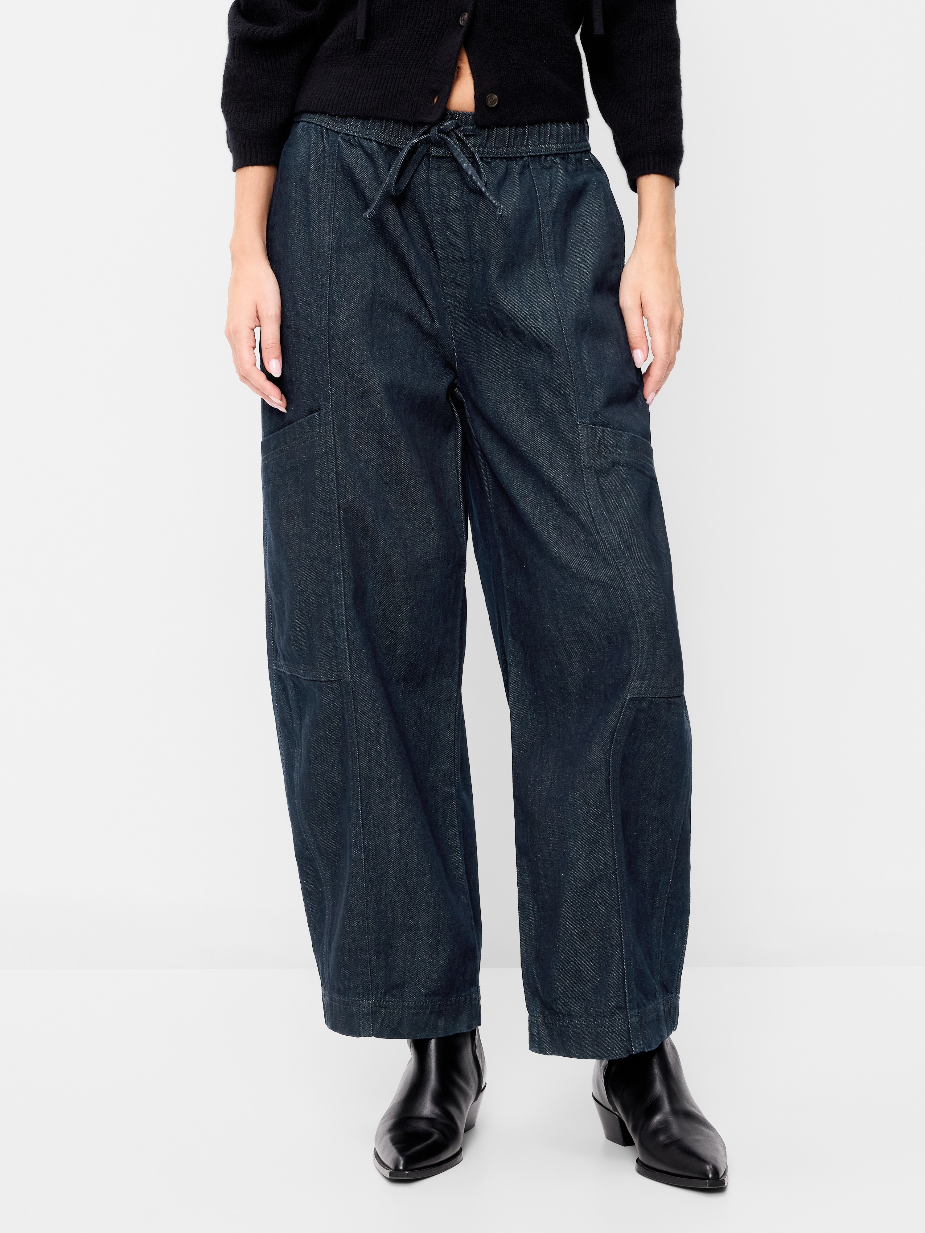 Mid-Rise Barrel-Leg Utility Pants - Dark Wash - 2