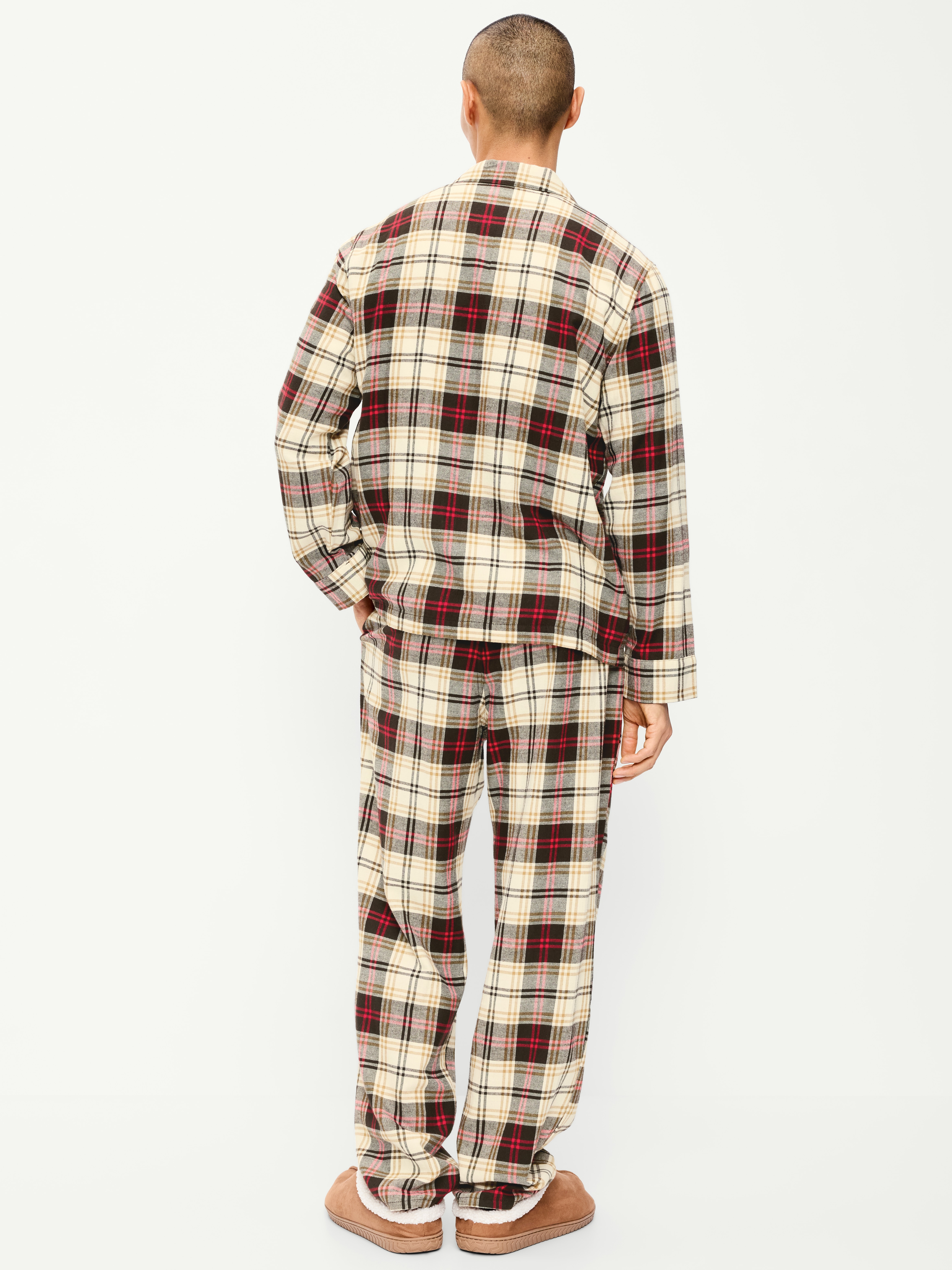 Flannel Pajama Pant Set for Men - Cream Plaid - 2