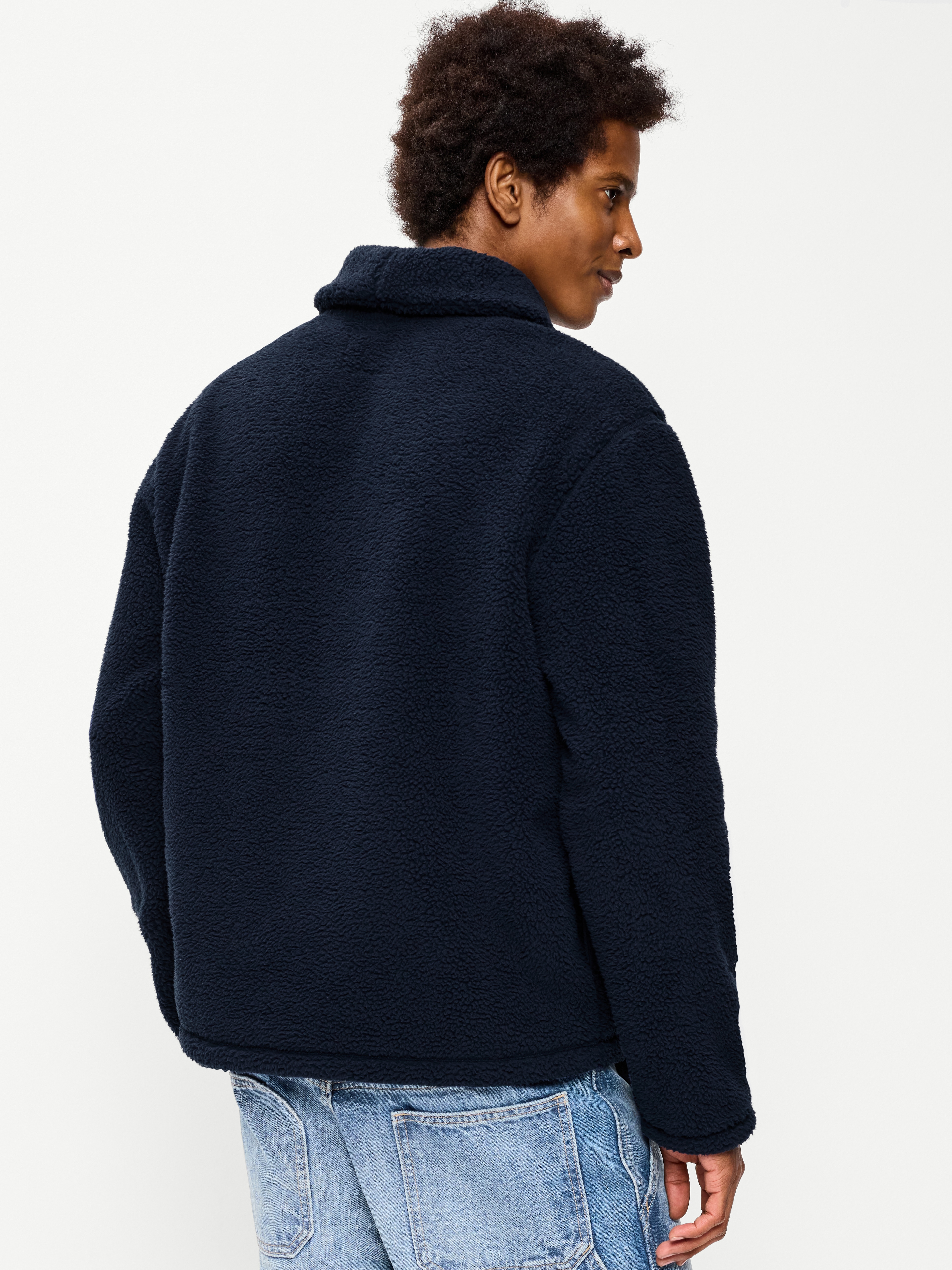Shawl-Collar Sherpa Pullover - In the Navy - 2