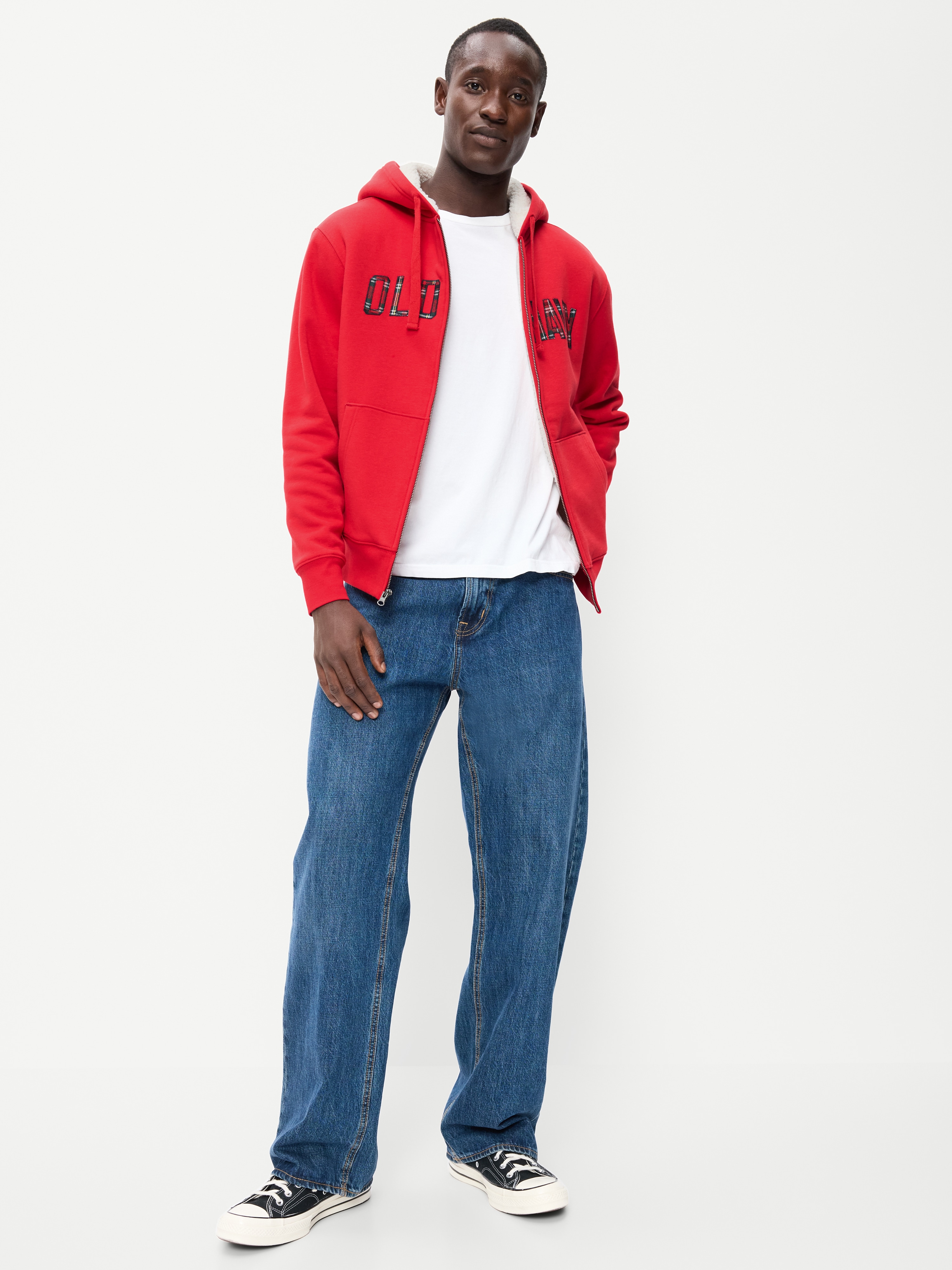 Sherpa-Lined Logo Graphic Full-Zip Hoodie - Robbie Red - 3