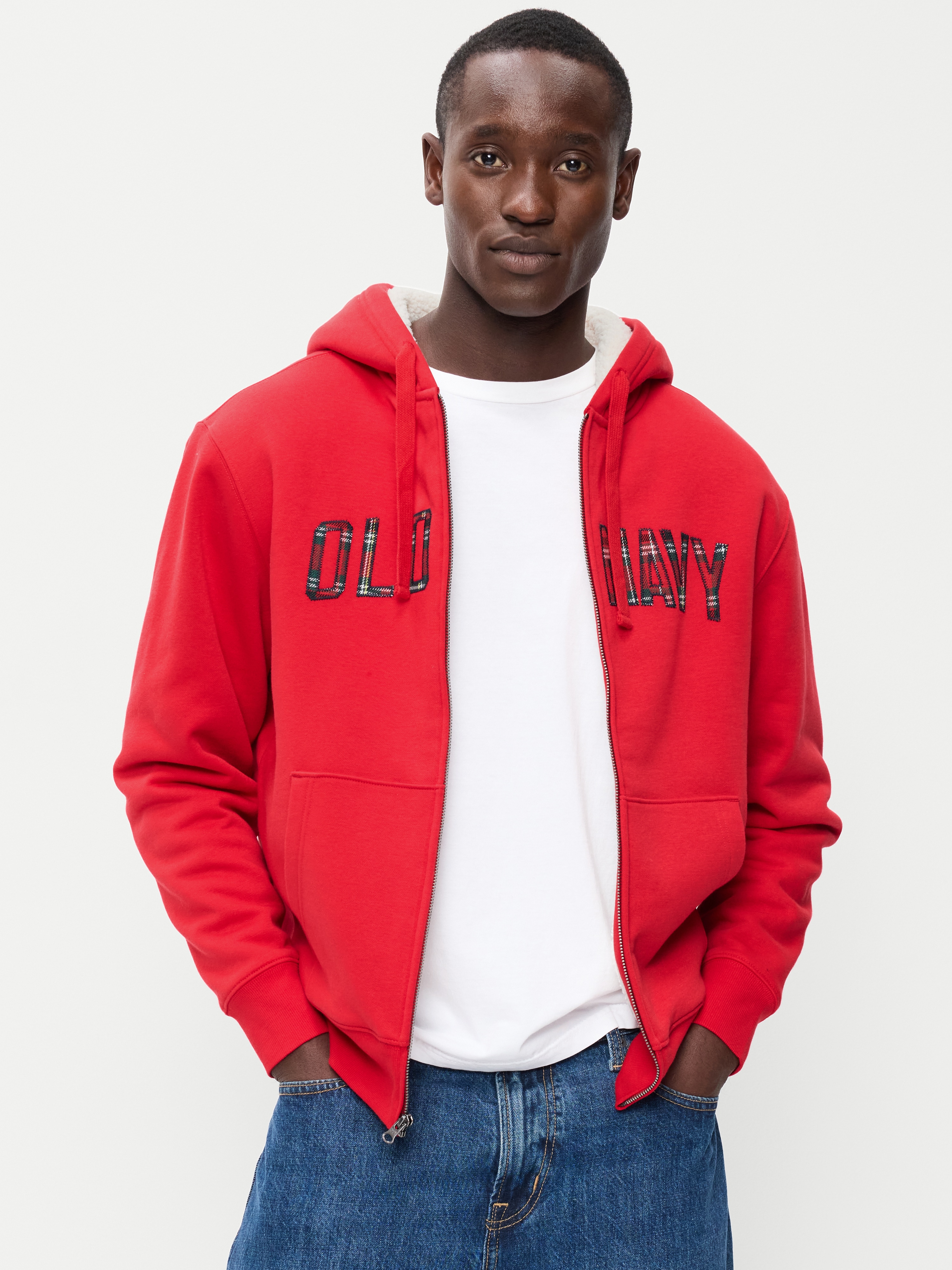 Sherpa-Lined Logo Graphic Full-Zip Hoodie - Robbie Red - 1