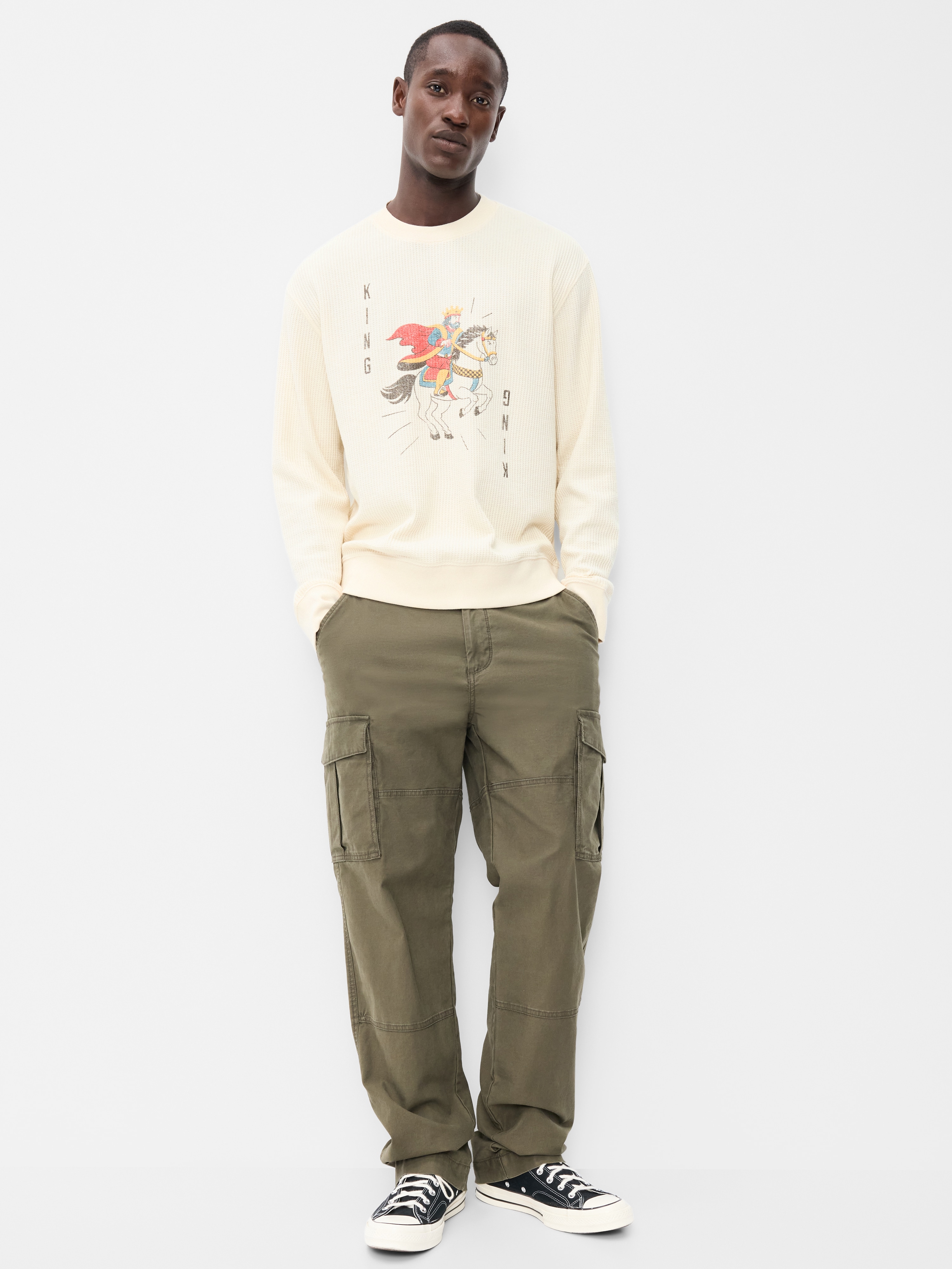 Crew-Neck Waffle Graphic T-Shirt - Howlite - 3