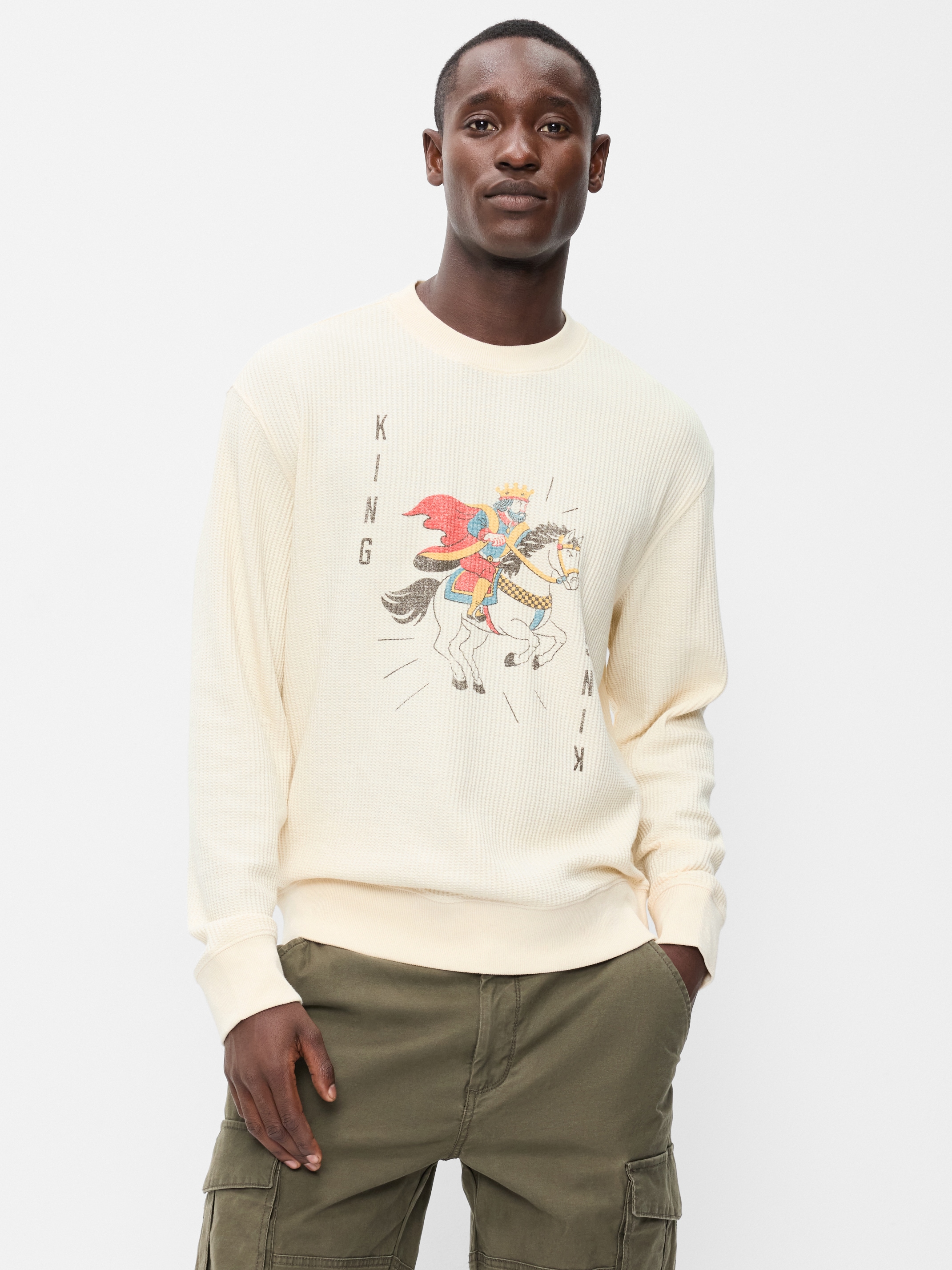 Crew-Neck Waffle Graphic T-Shirt - Howlite - 1