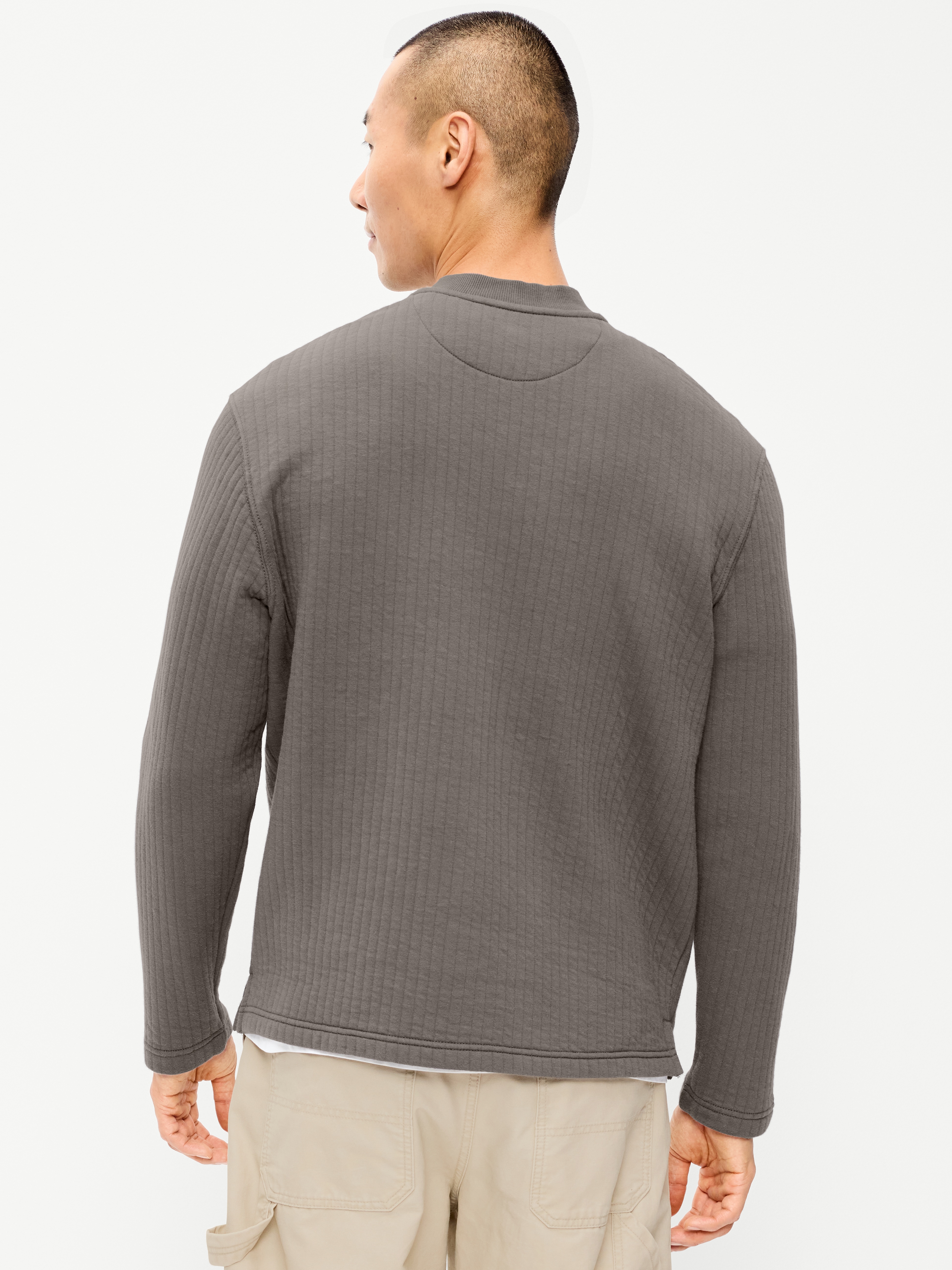 Long-Sleeve Quilted Fleece Henley Sweatshirt - Stainless Steel - 2