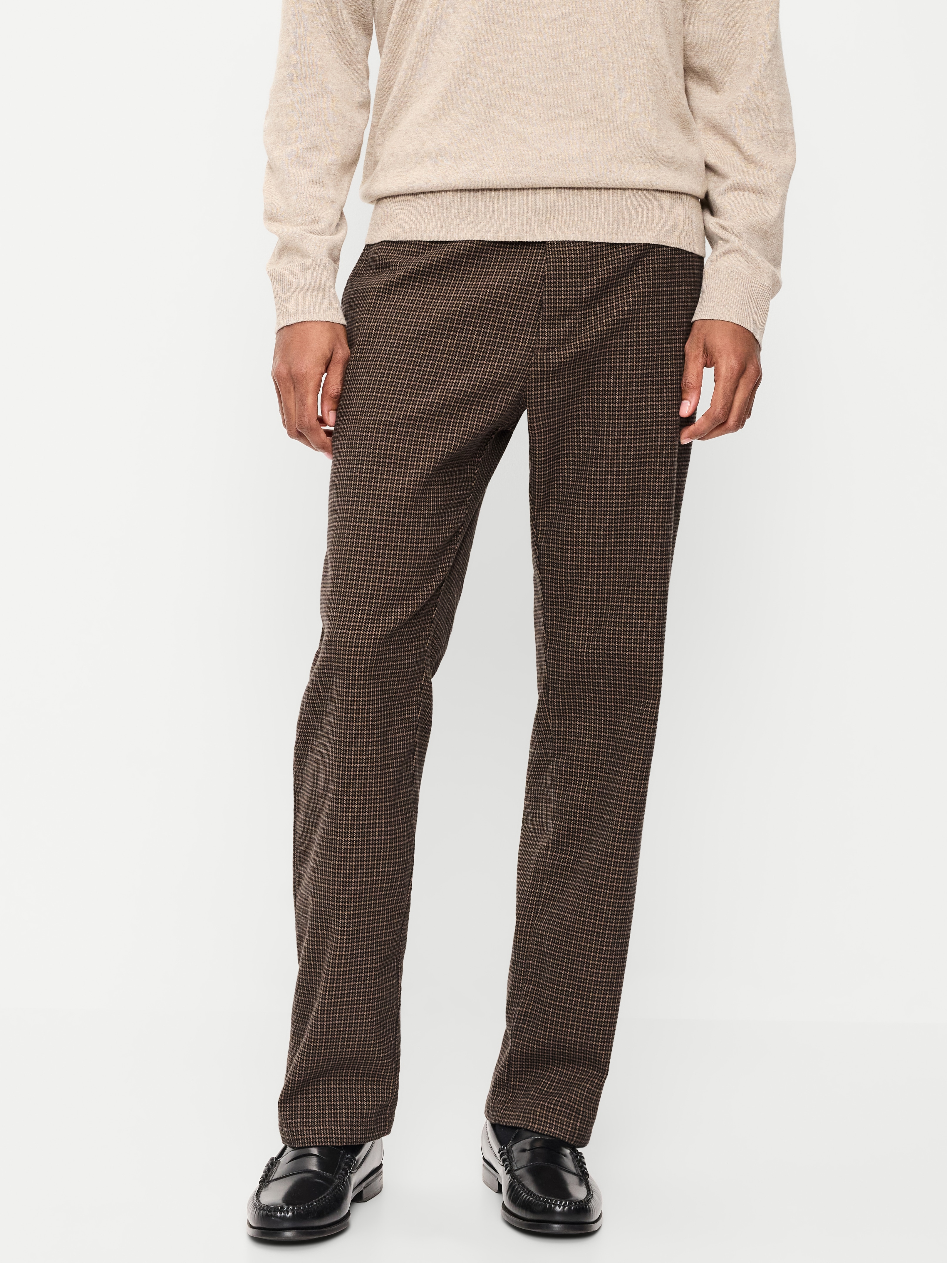 90s Straight-Fit Textured Twill Pants - Brown Houndstooth - 2