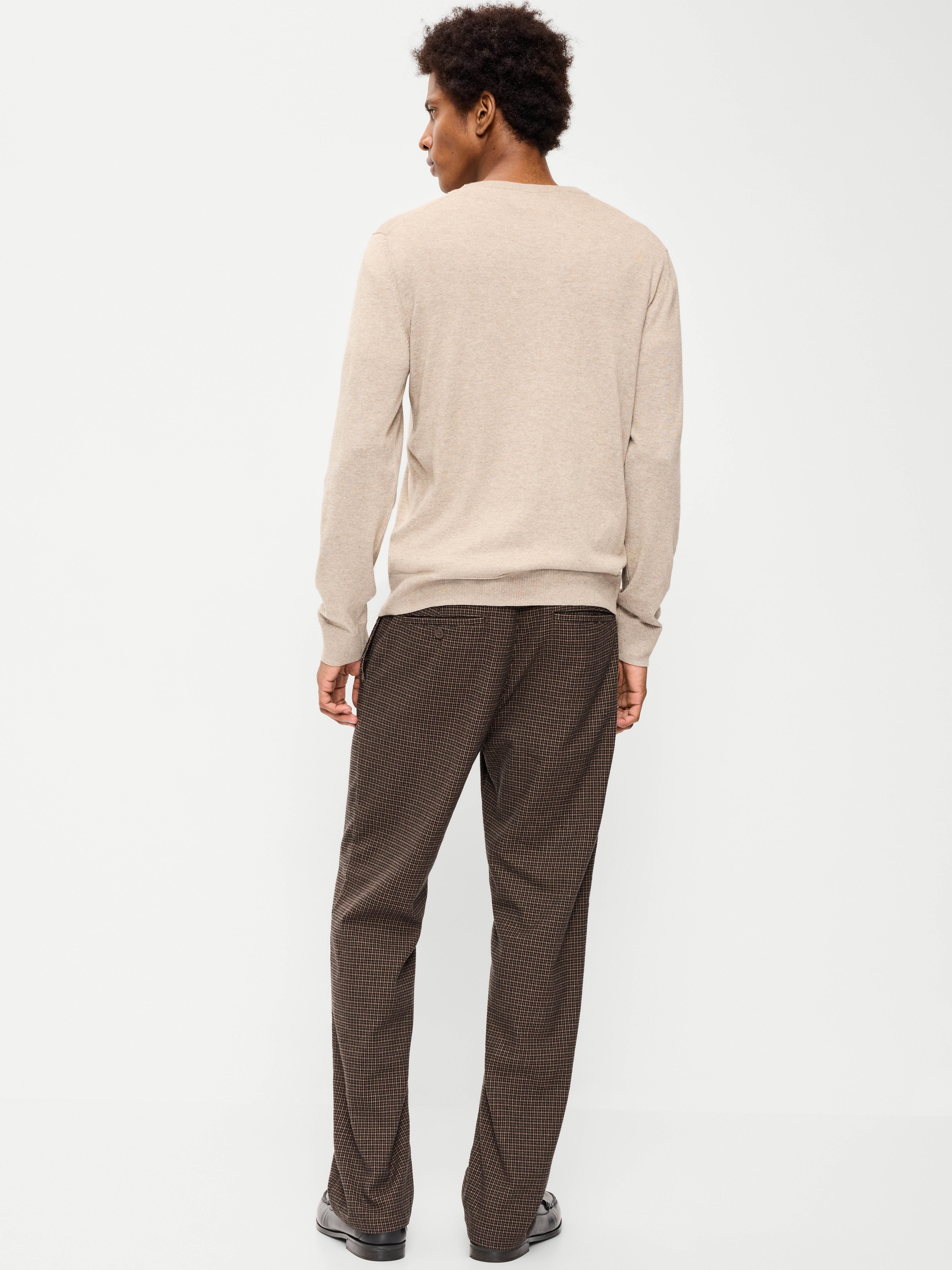 90s Straight-Fit Textured Twill Pants - Brown Houndstooth - 3