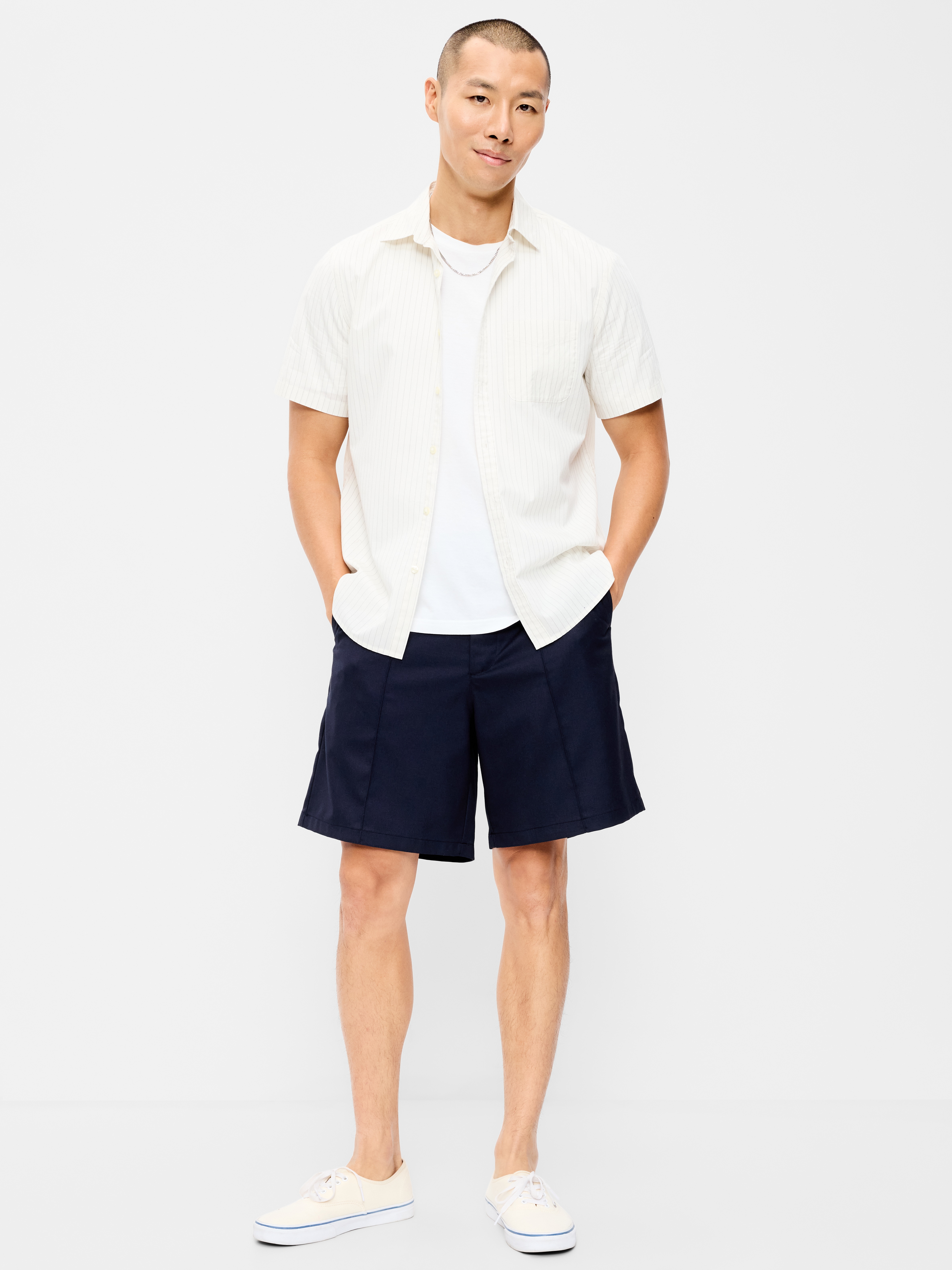 Baggy Creased Twill Dress Shorts -- 8-inch inseam - In the Navy - 1