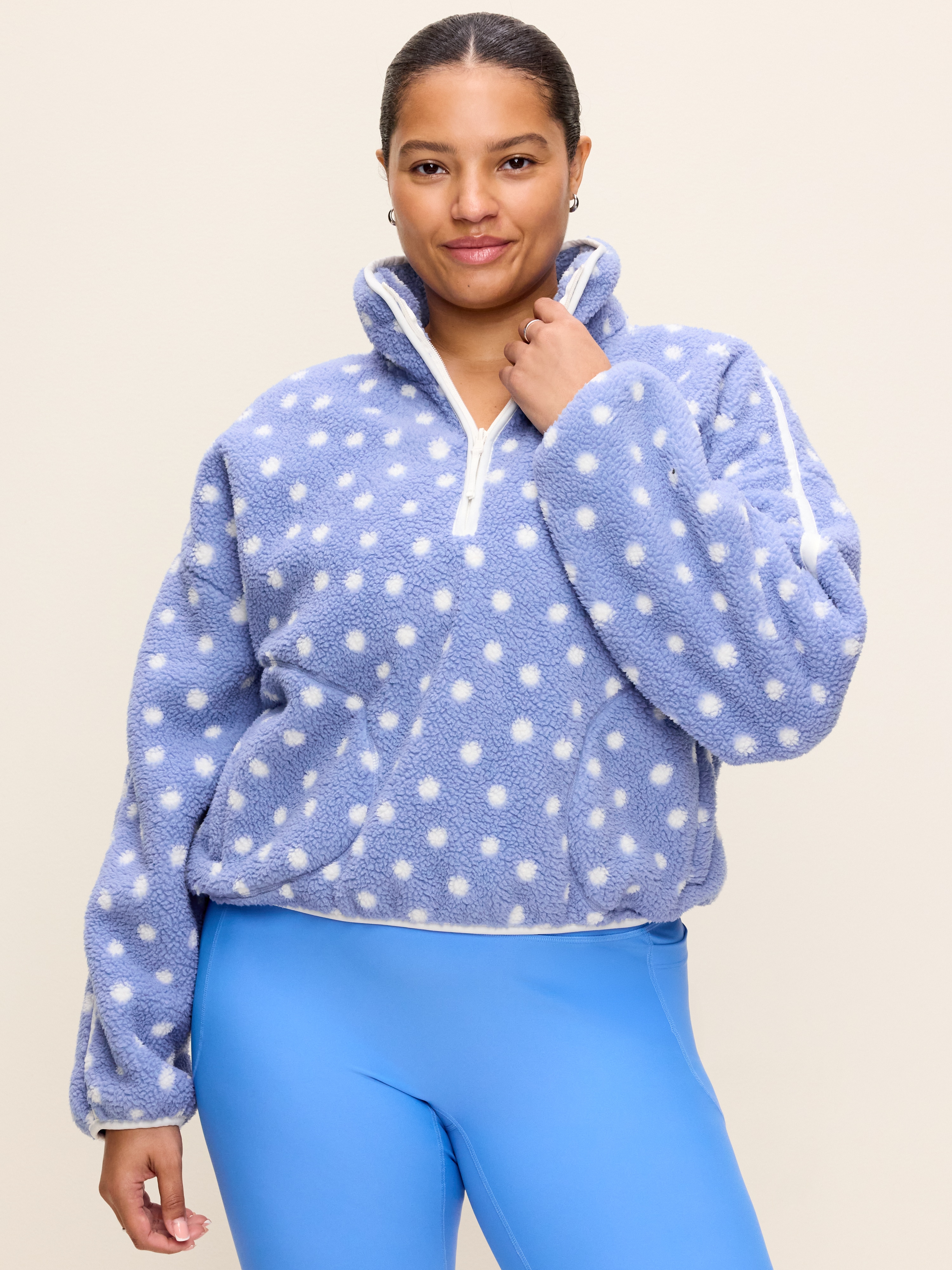 Loose Sherpa Quarter-Zip Pullover - Blue Mosaic - 3