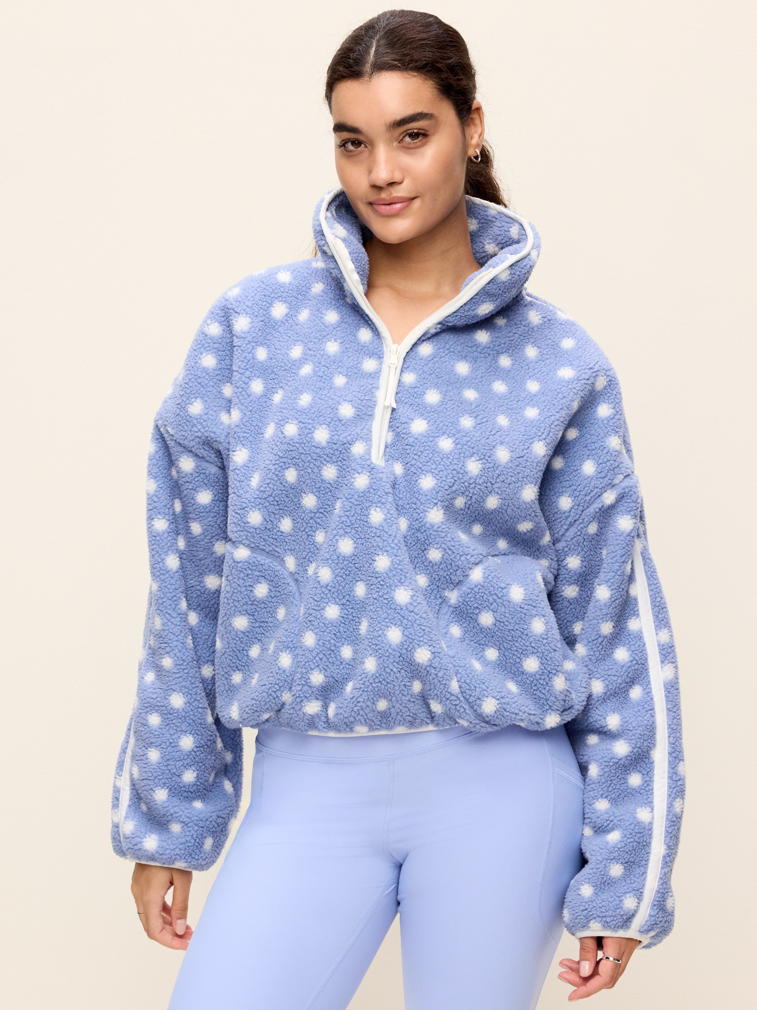 Loose Sherpa Quarter-Zip Pullover - Blue Mosaic - 1
