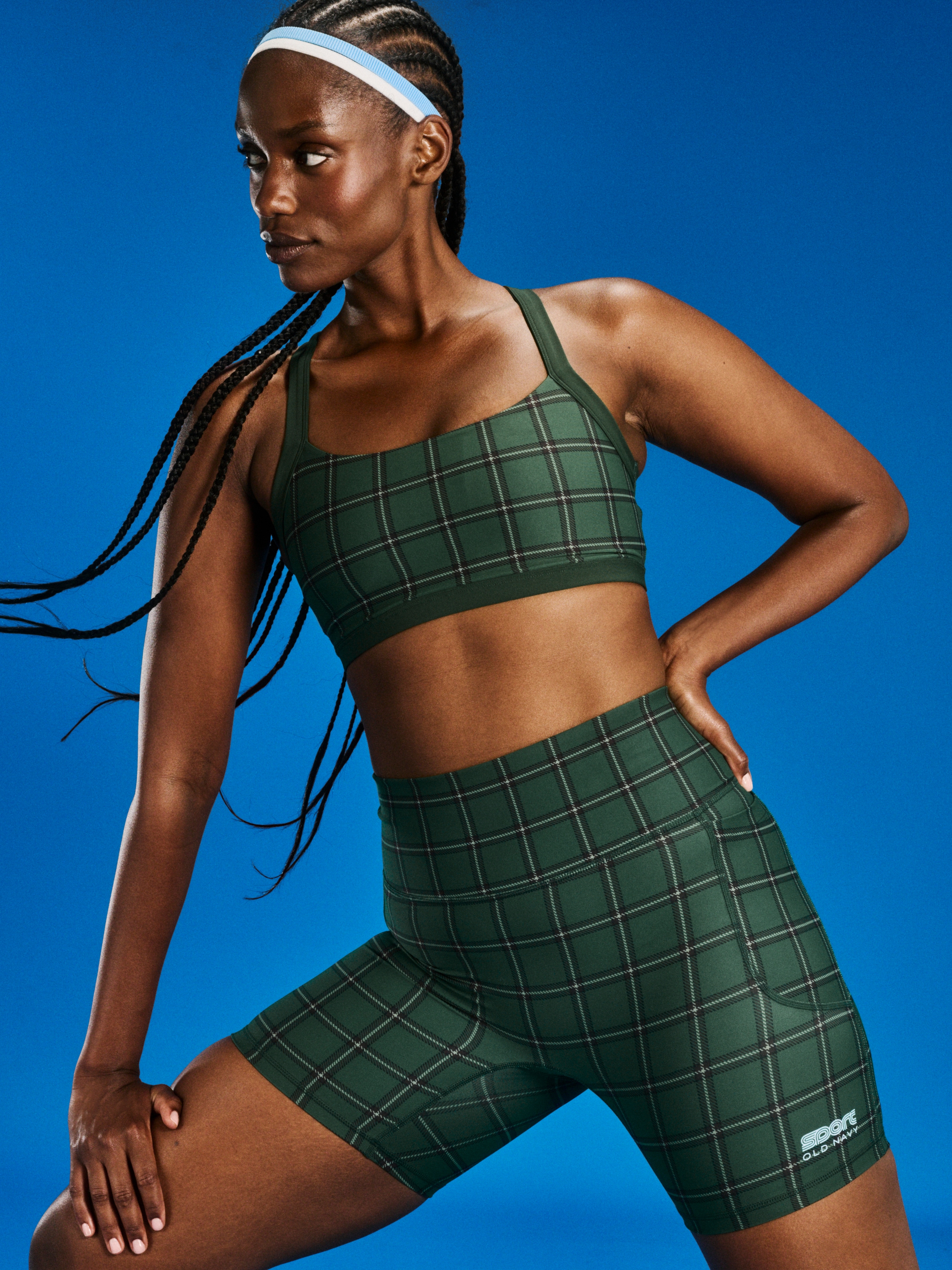 Medium Support PowerSoft Sports Bra - Green Plaid - 1