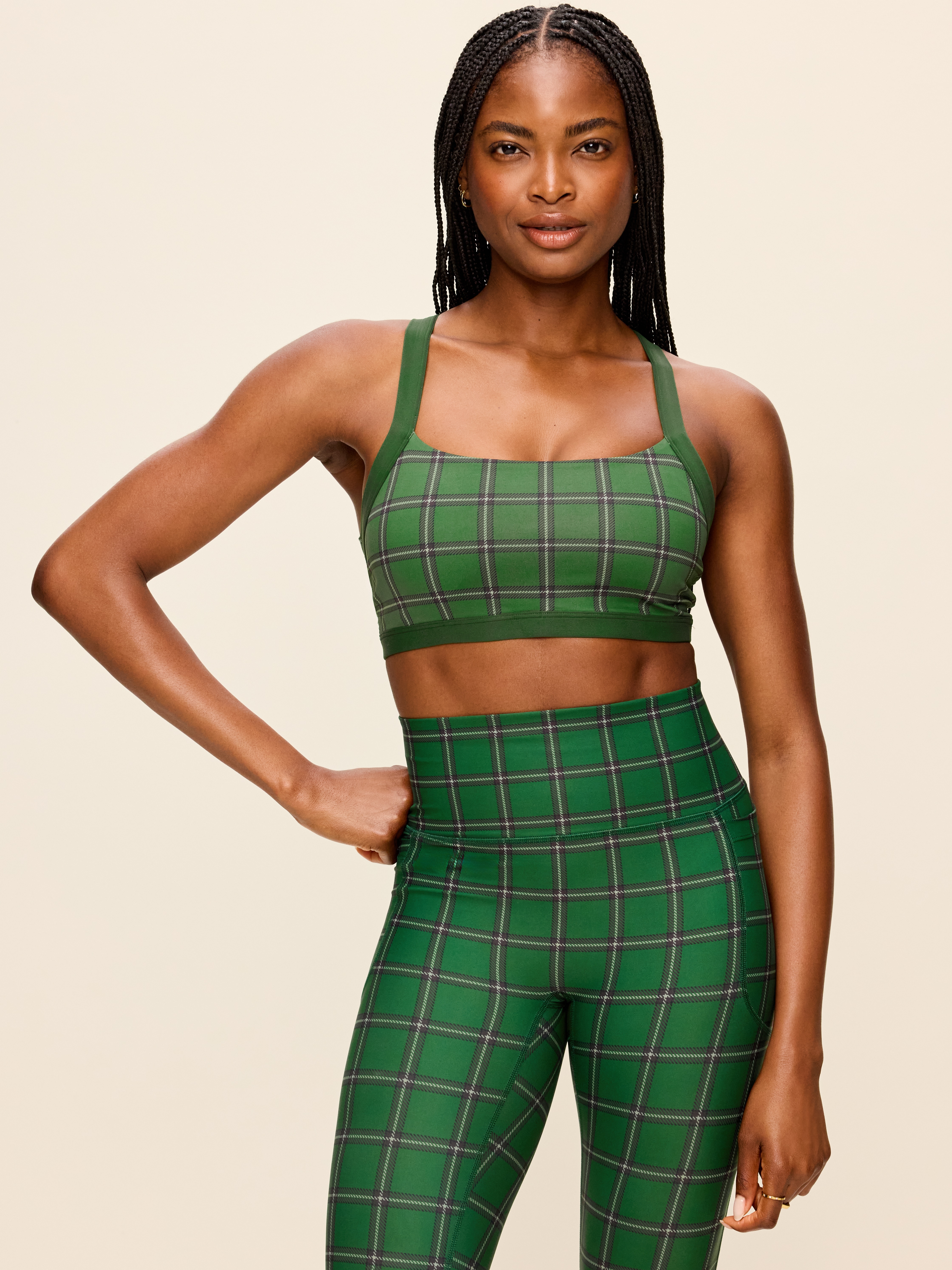 Medium Support PowerSoft Sports Bra - Green Plaid - 3