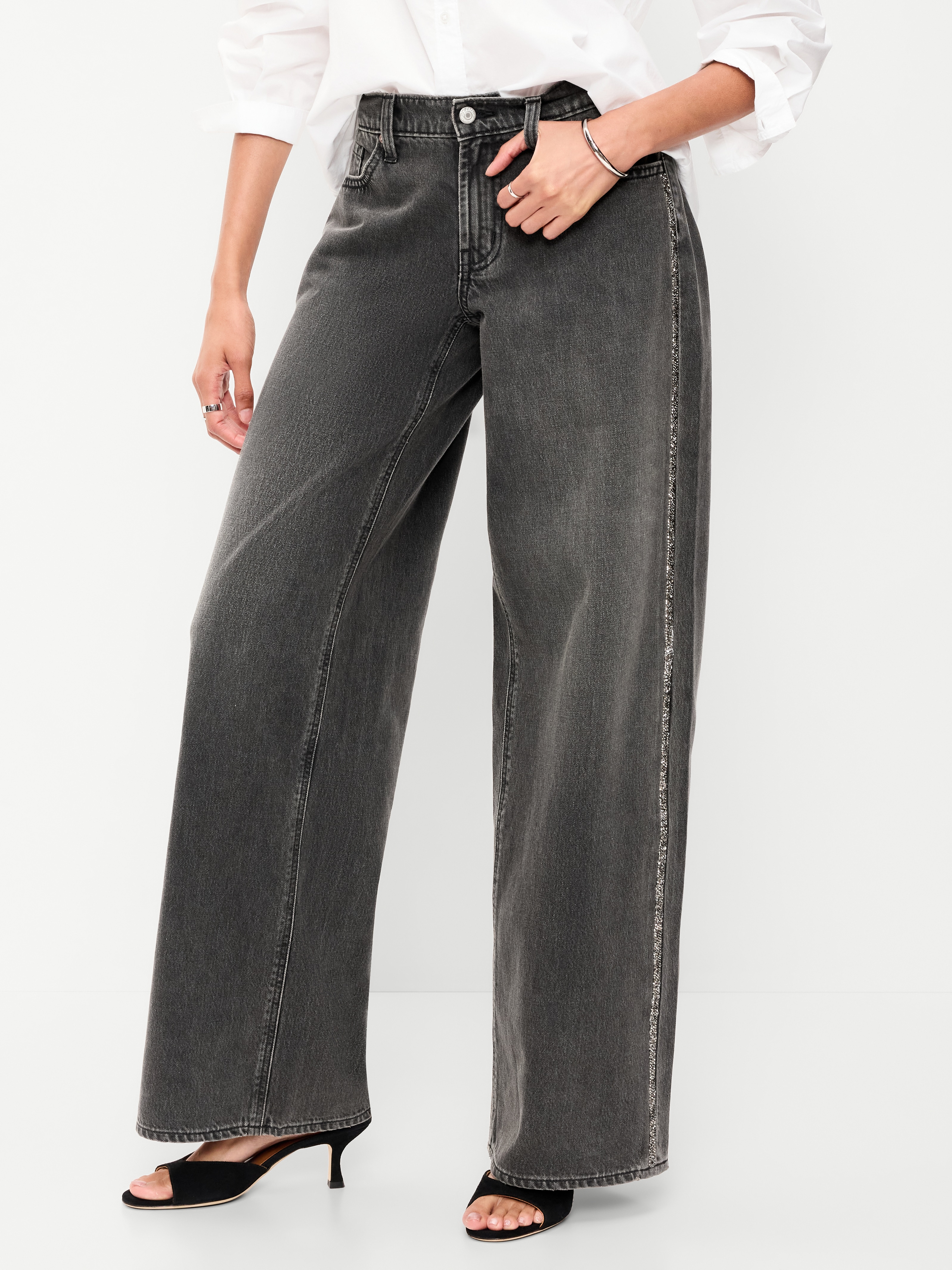 Low-Rise Baggy Wide-Leg Jeans - Amber Black - 2