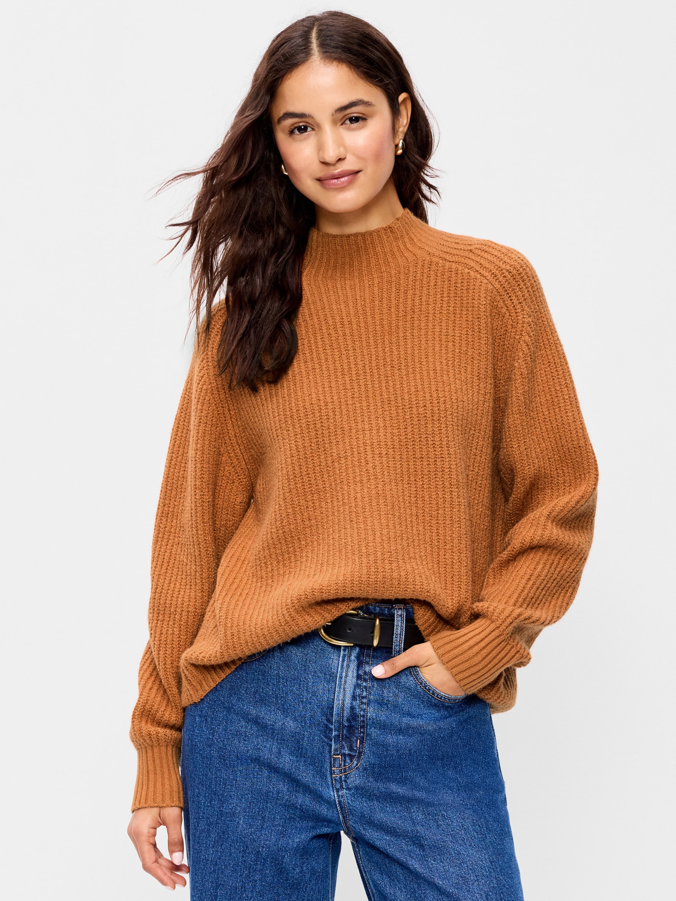 SoSoft Mock-Neck Shaker Sweater - Soft Bronze - 1