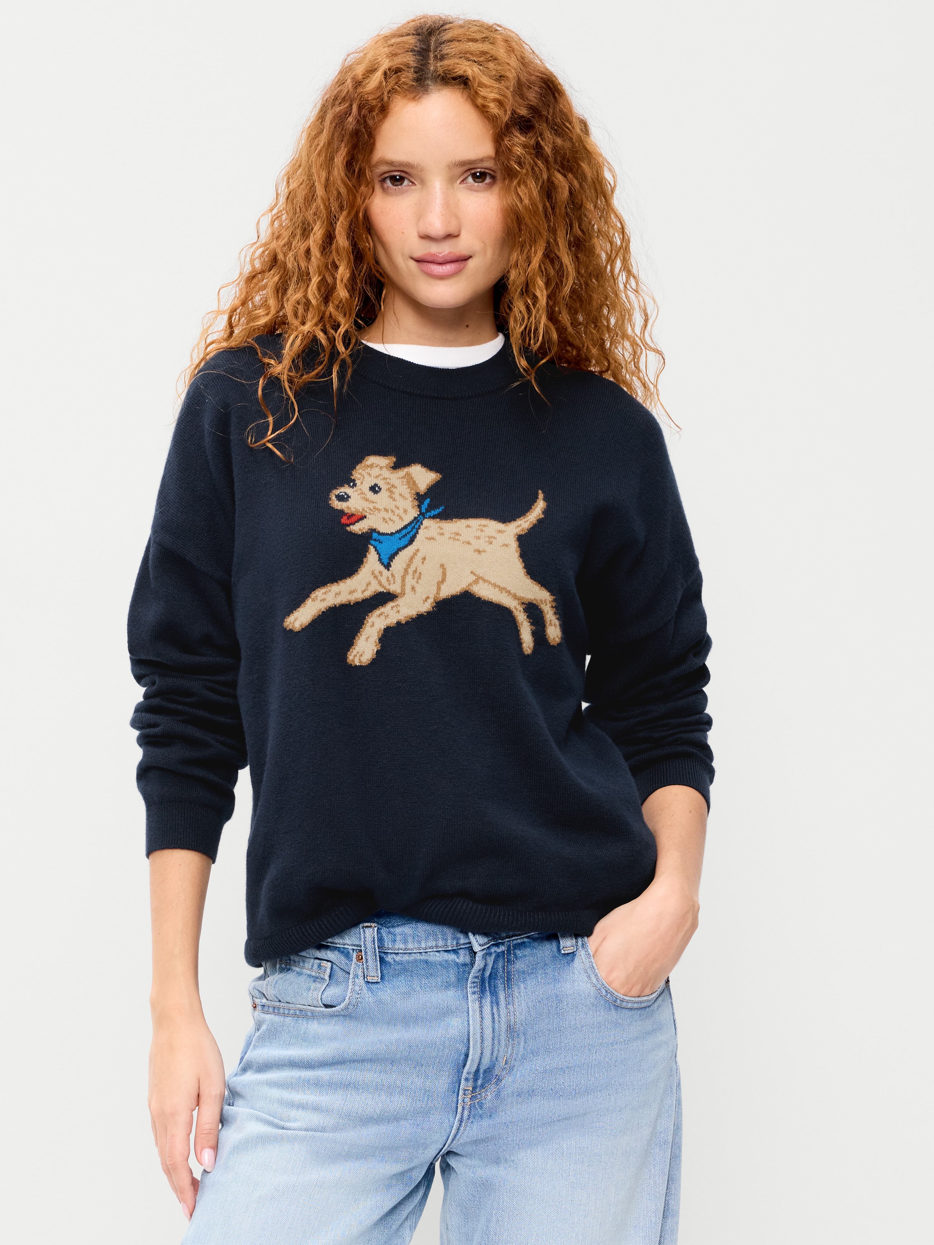 Loose Cozy Wool-Blend Crew-Neck Sweater - Magic the Dog - 1