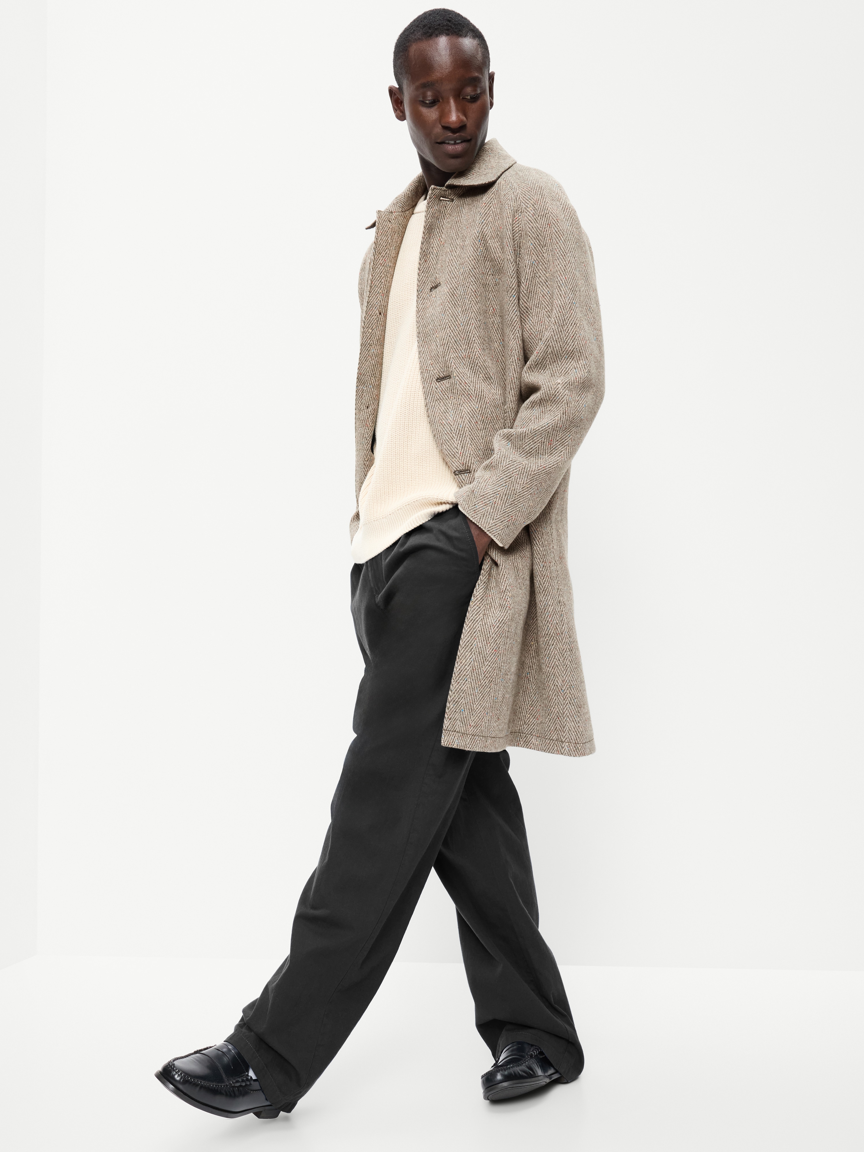 Relaxed Houndstooth Topcoat - Gray Herringbone - 3