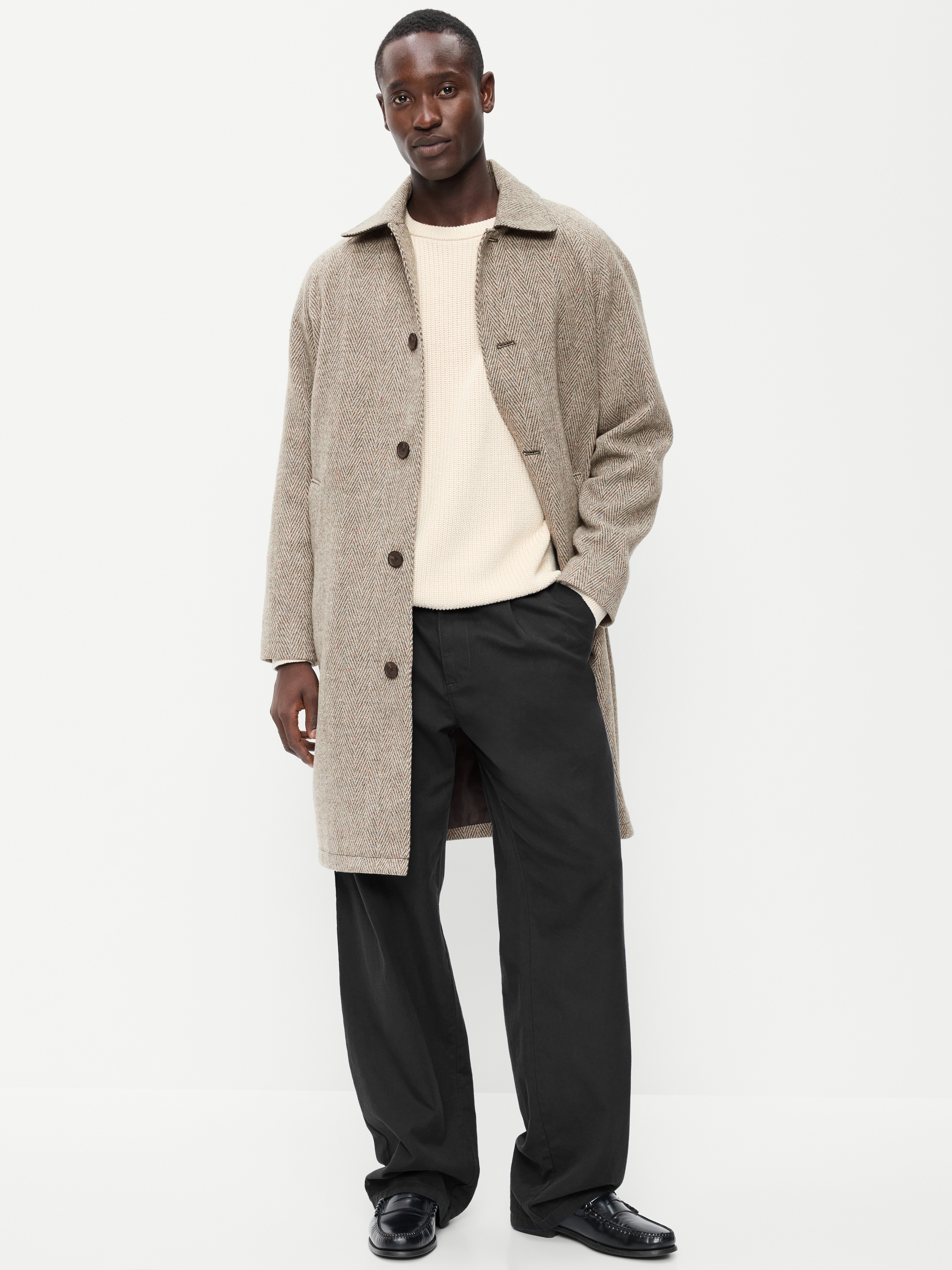 Relaxed Houndstooth Topcoat - Gray Herringbone - 1