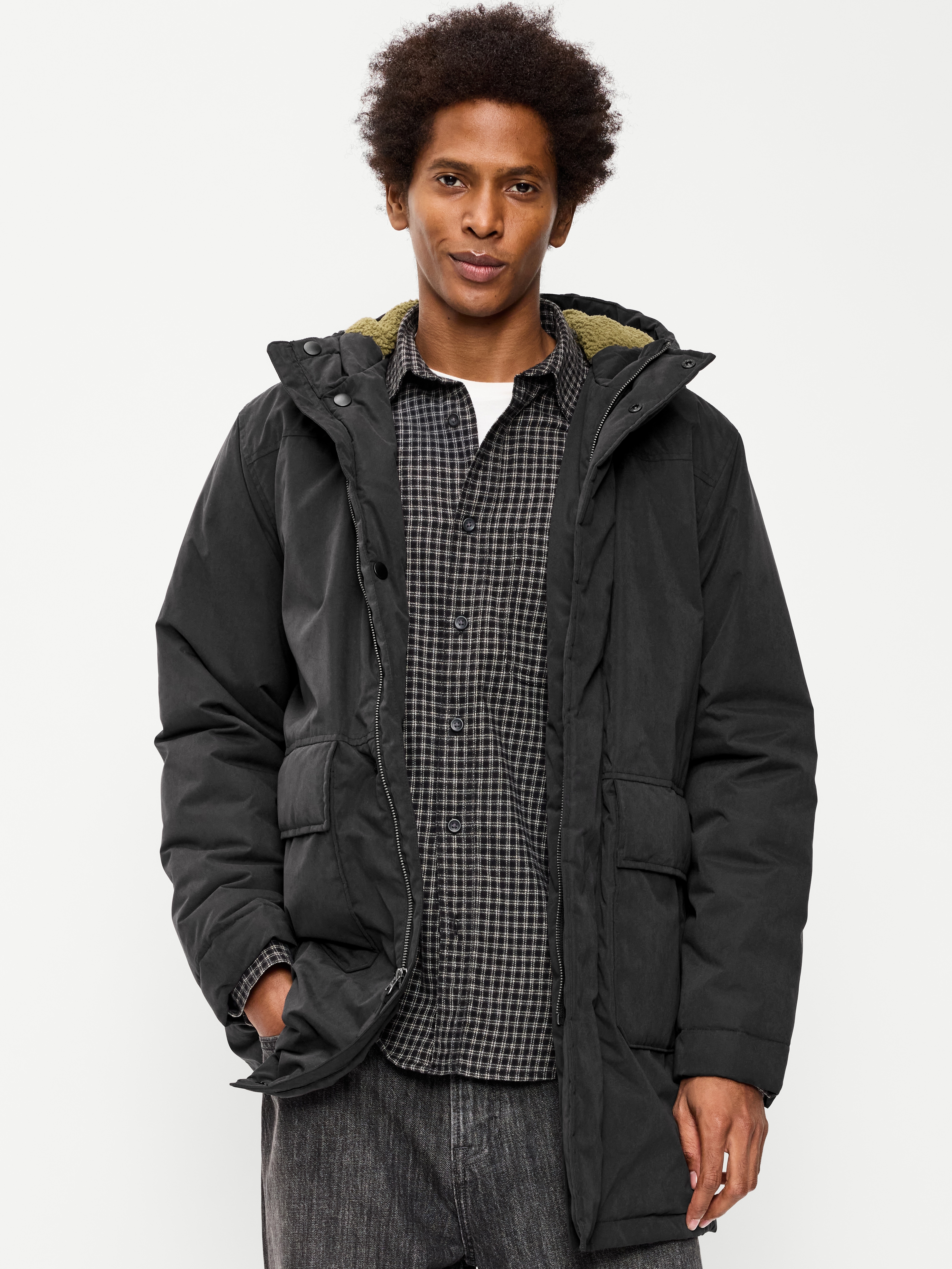 Water-Resistant Hooded Utility Parka - Black Jack - 1