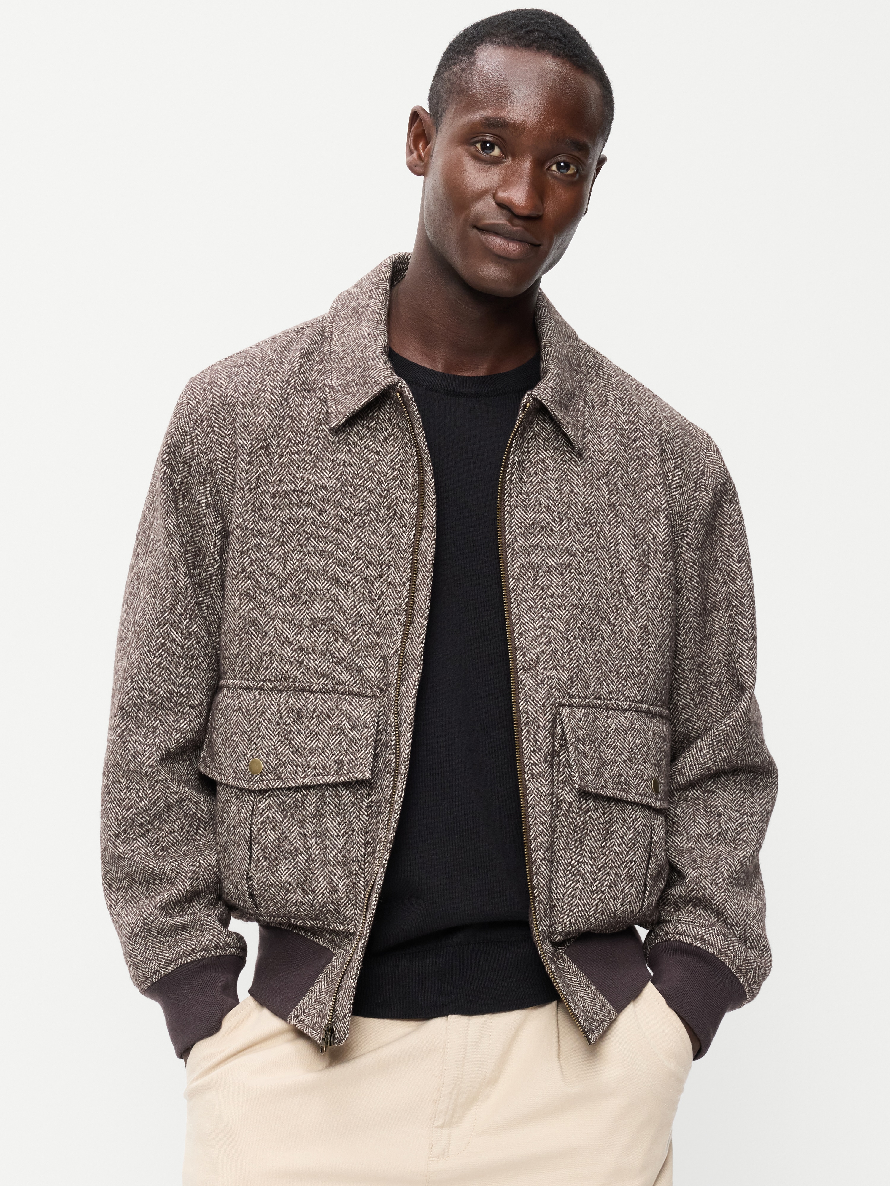 Wool-Blend Zip Bomber Jacket - Coffee Grounds - 1