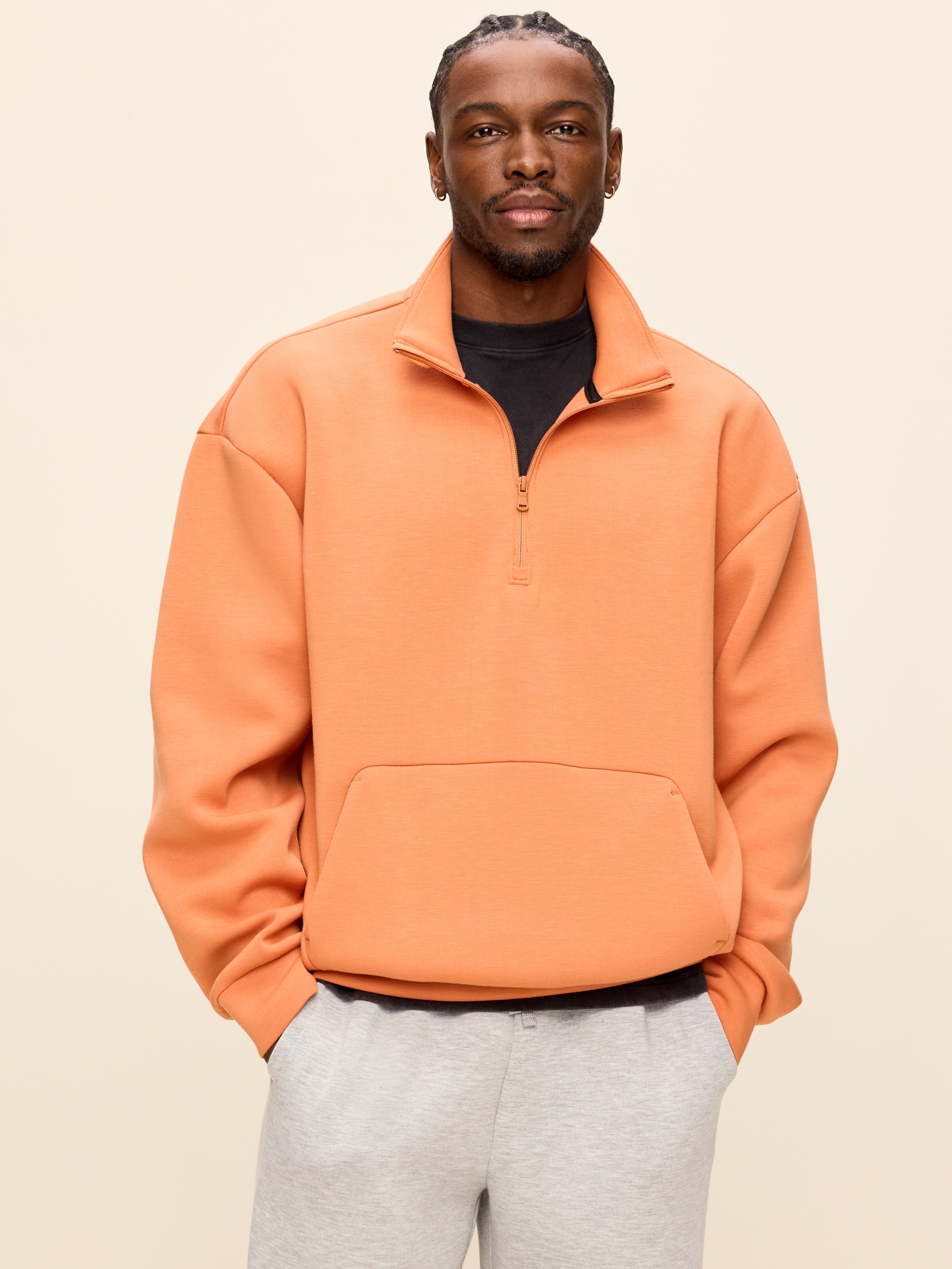Bounce Fleece Oversized Half-Zip Pullover Sweatshirt - Light Maple - 1