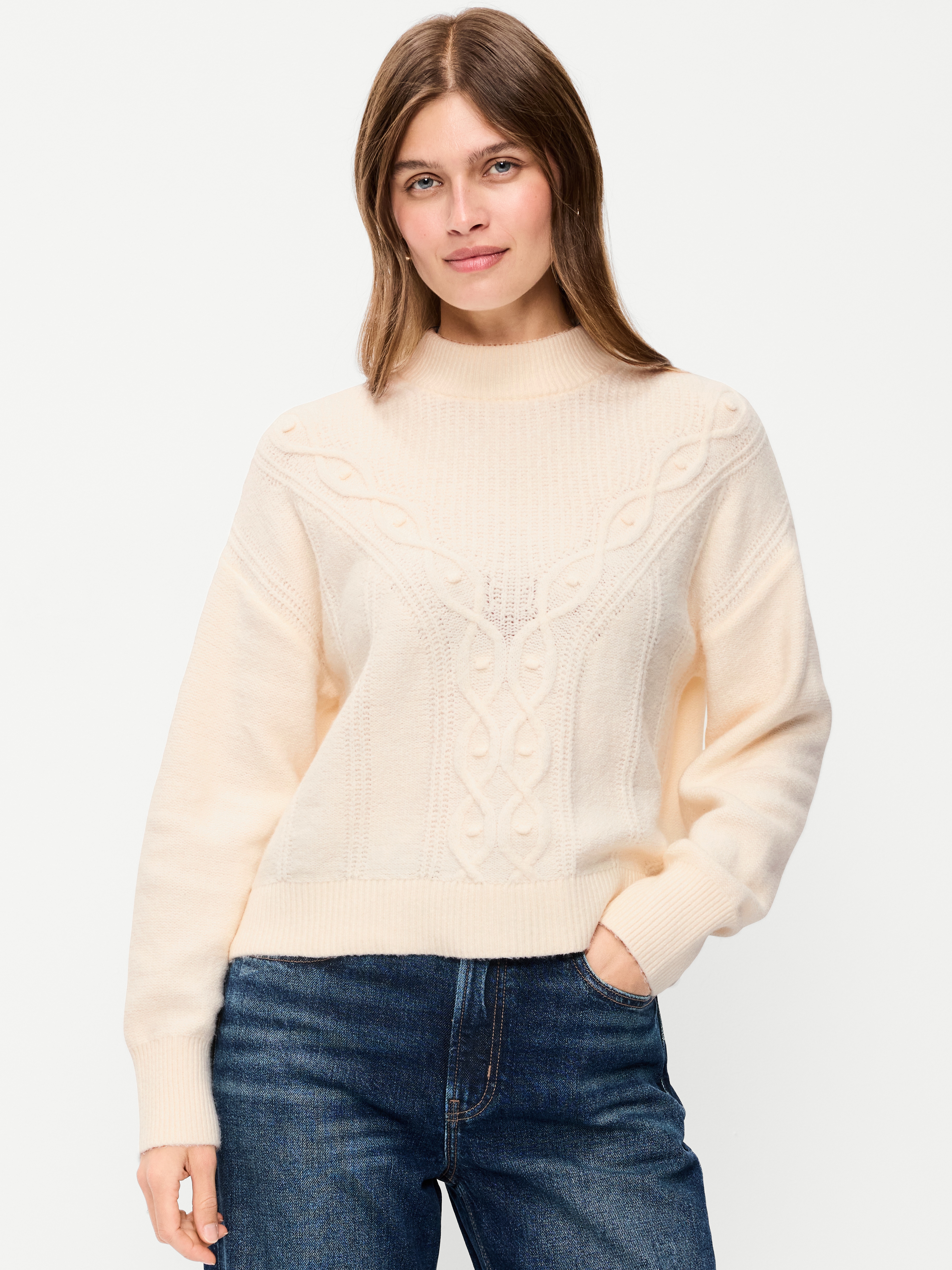 SoSoft Crew-Neck Cable Knit Sweater - Creme De La Creme - 1